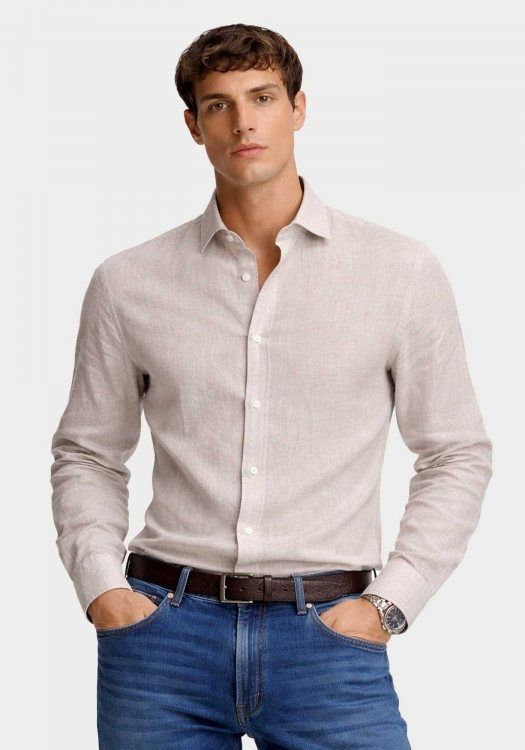 BOSS - Áo sơ mi ngắn tay bằng vải lanh Joe, dáng regular fit