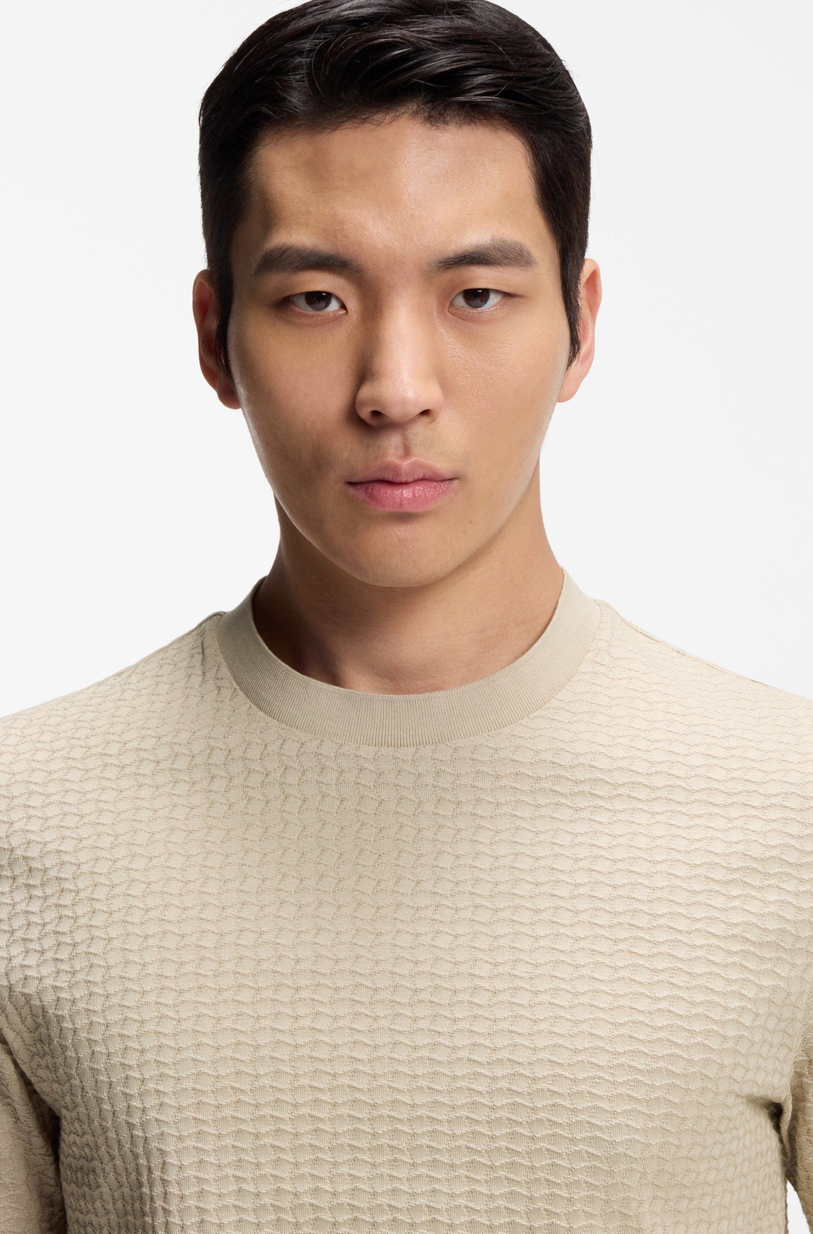 BOSS - Áo thun cotton hoạ tiết jacquard