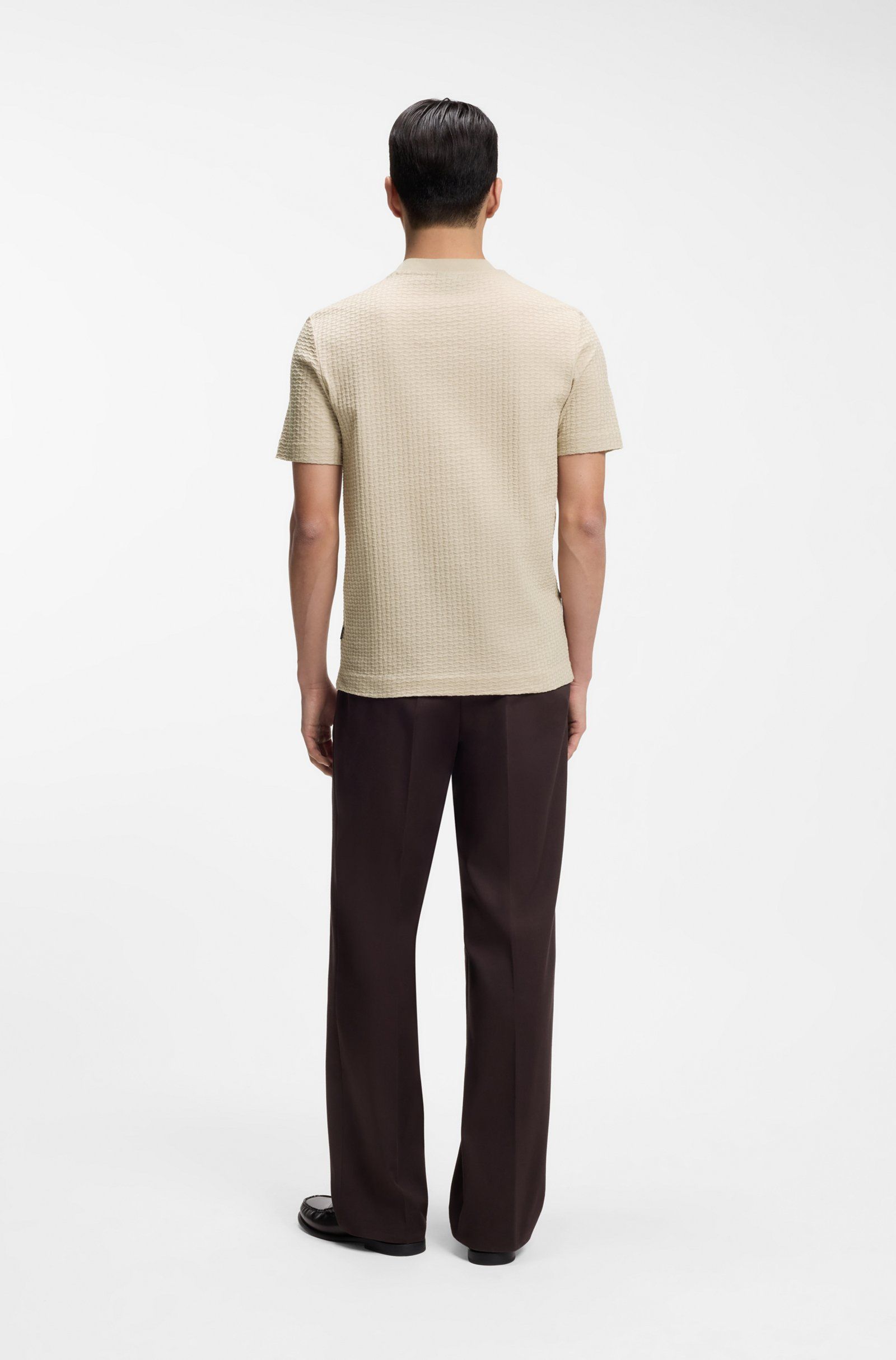 BOSS - Áo thun cotton hoạ tiết jacquard