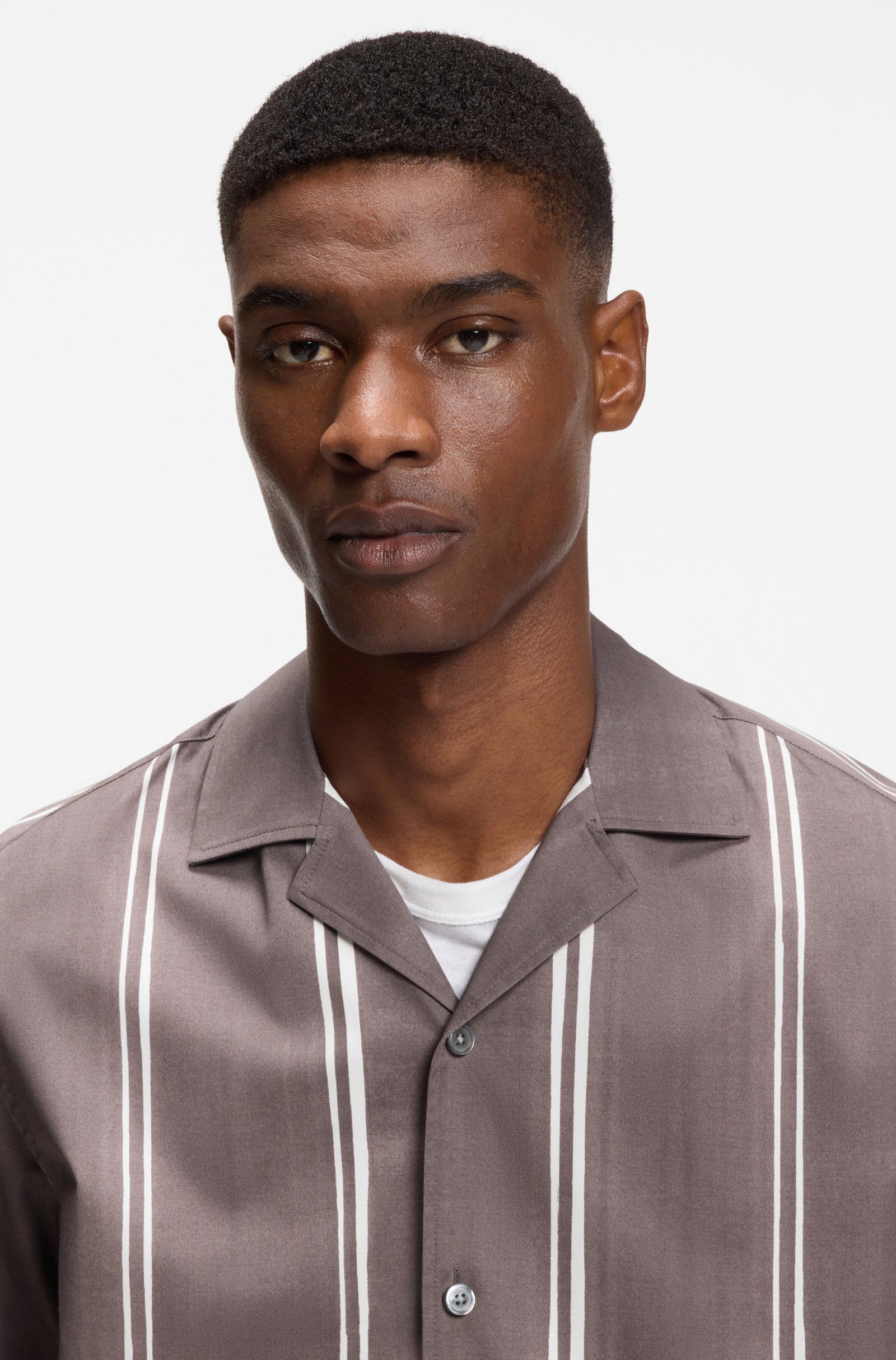 BOSS - Áo sơ mi cotton kẻ sọc