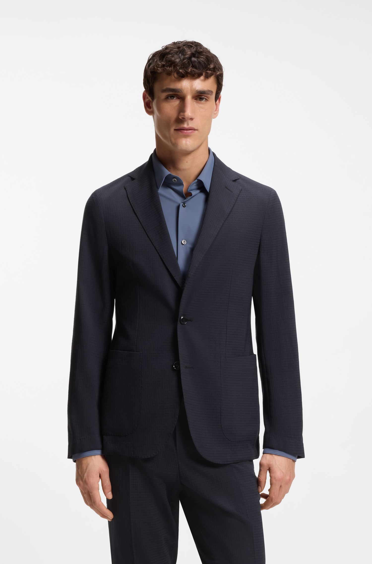 BOSS - Áo khoác slim fit có họa tiết, pha len