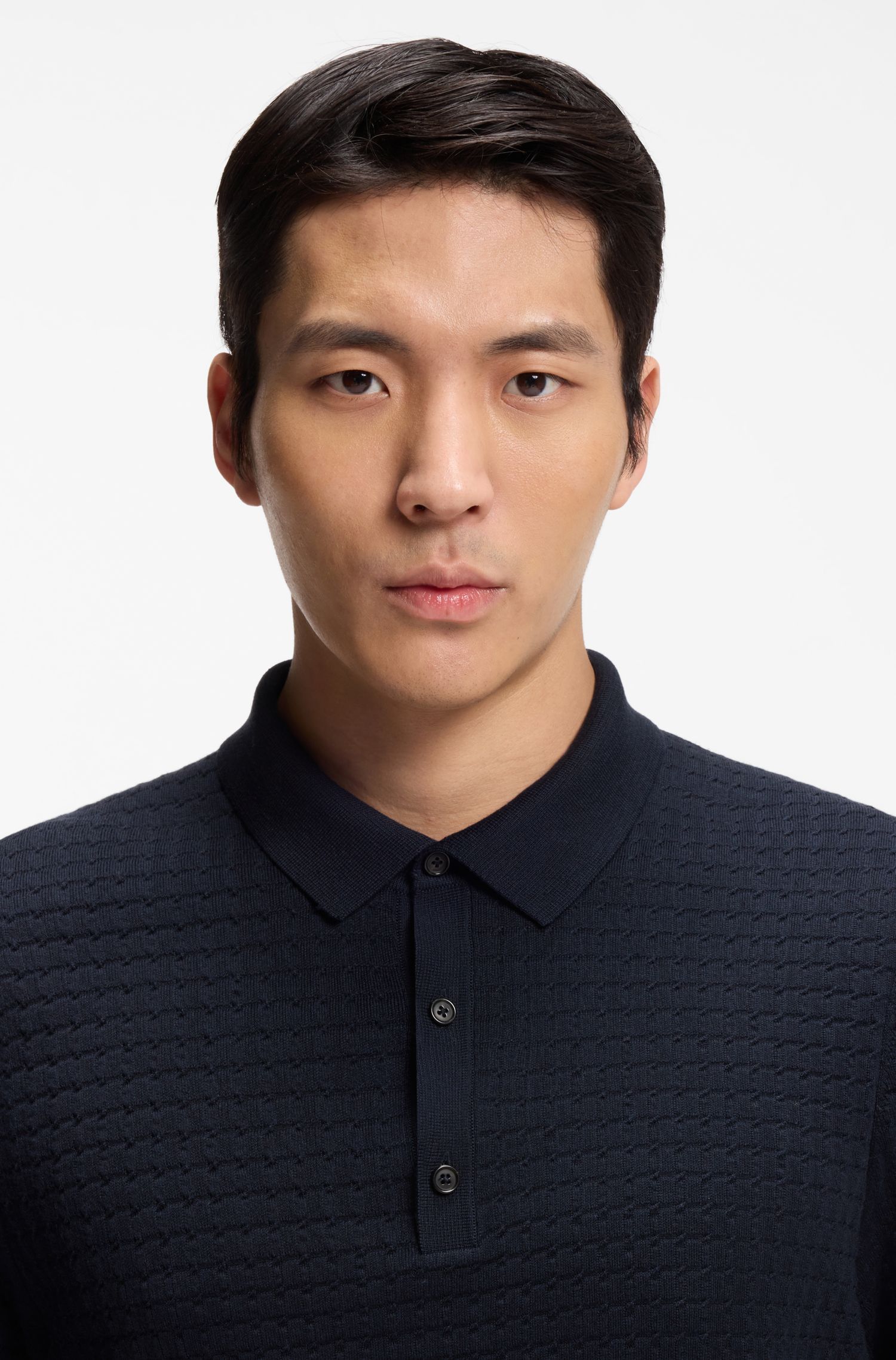 BOSS - Áo polo dệt kim bằng lụa và cotton