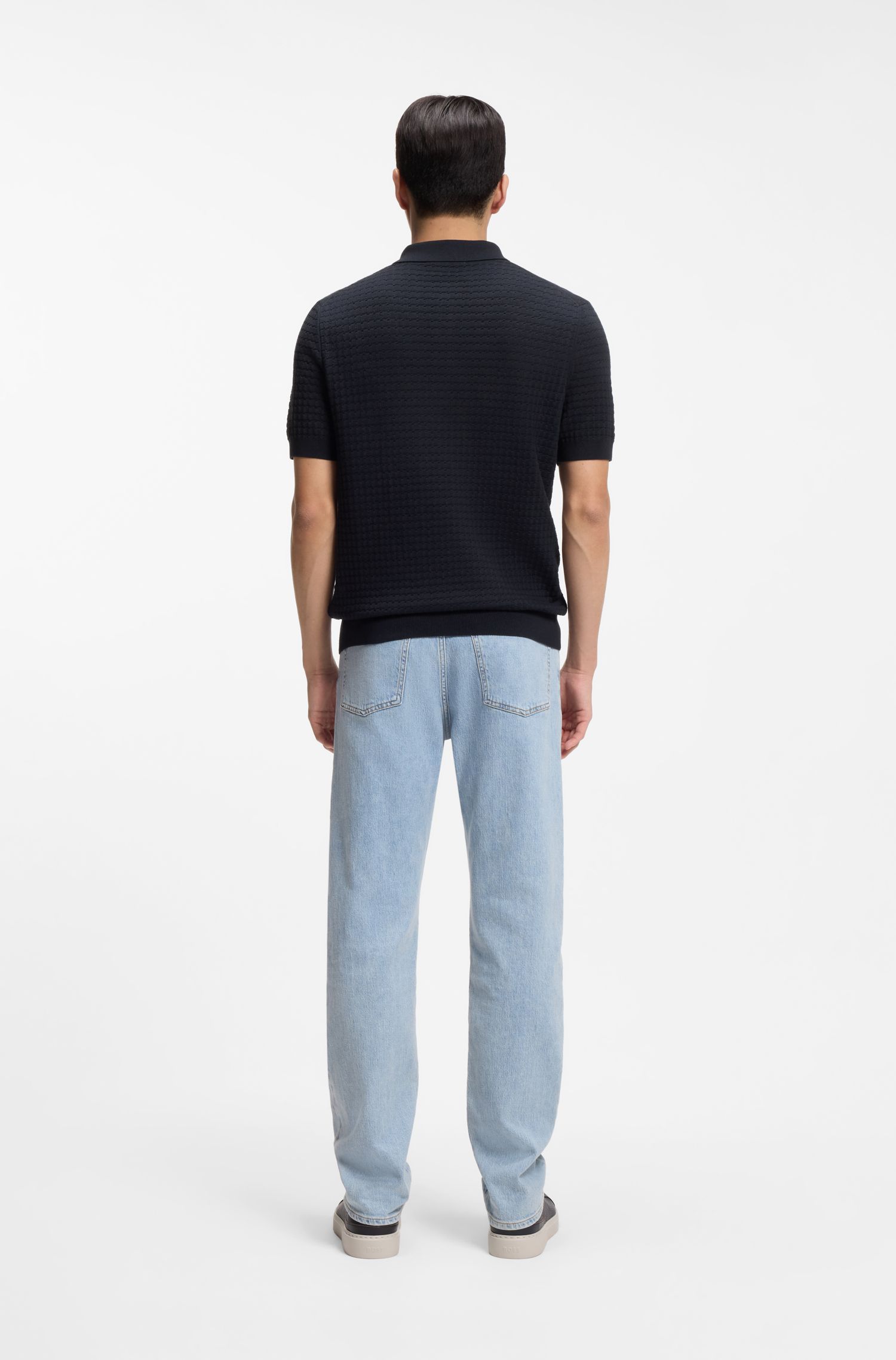 BOSS - Áo polo dệt kim bằng lụa và cotton