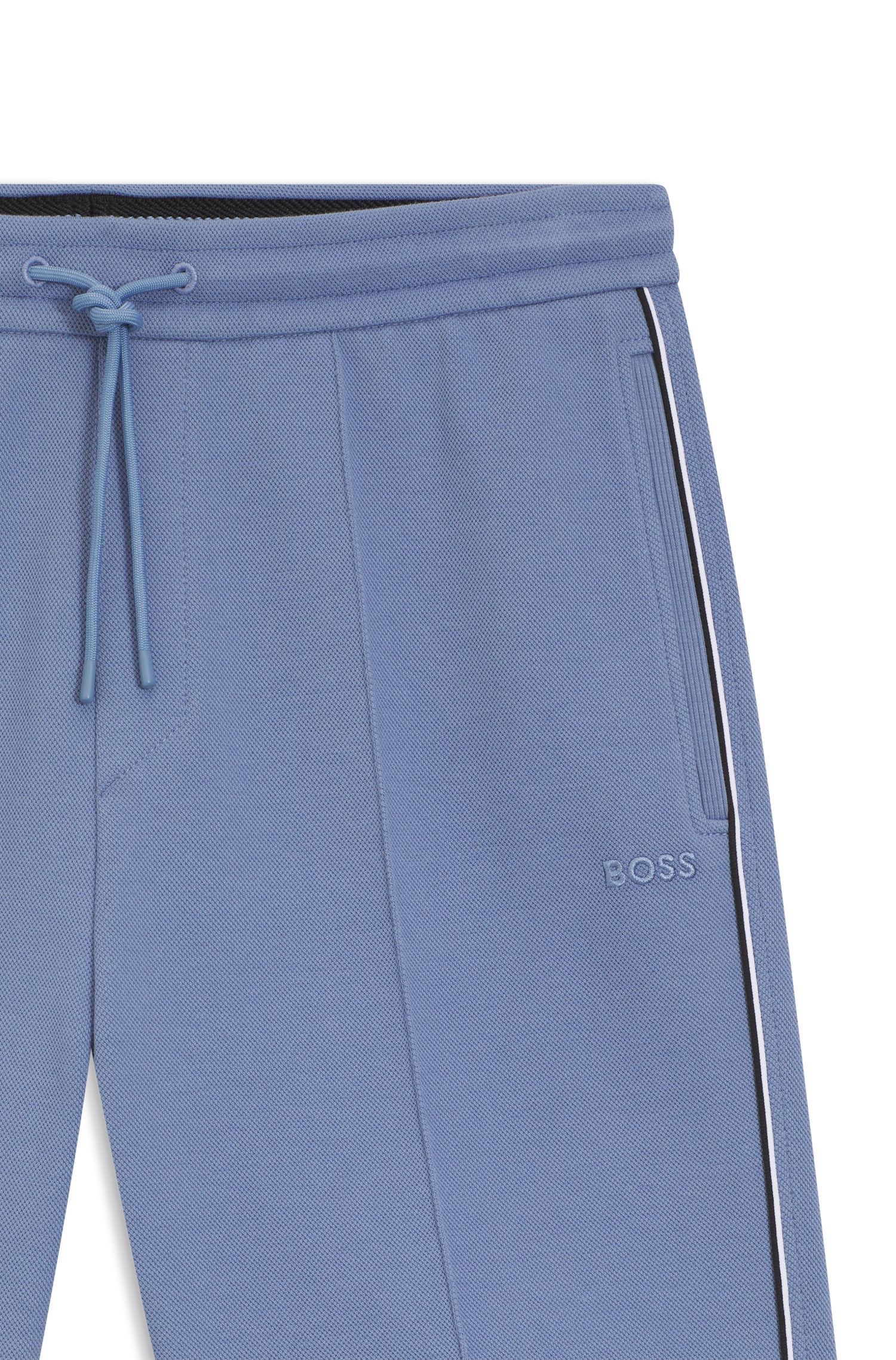 BOSS - Quần short cotton chi tiết kẻ viền