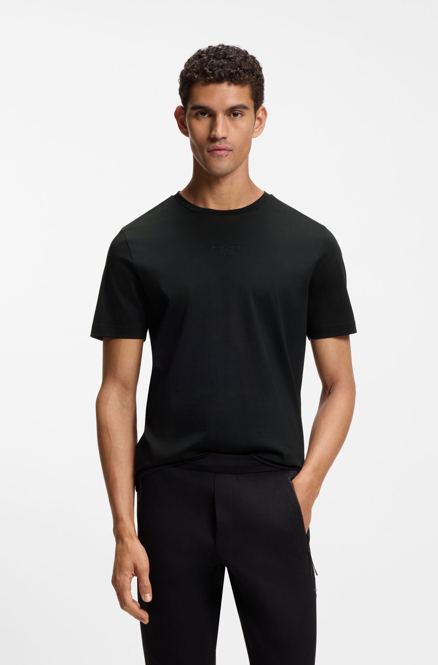 BOSS - Áo thun cotton mercerized Porsche x Boss với họa tiết phía sau