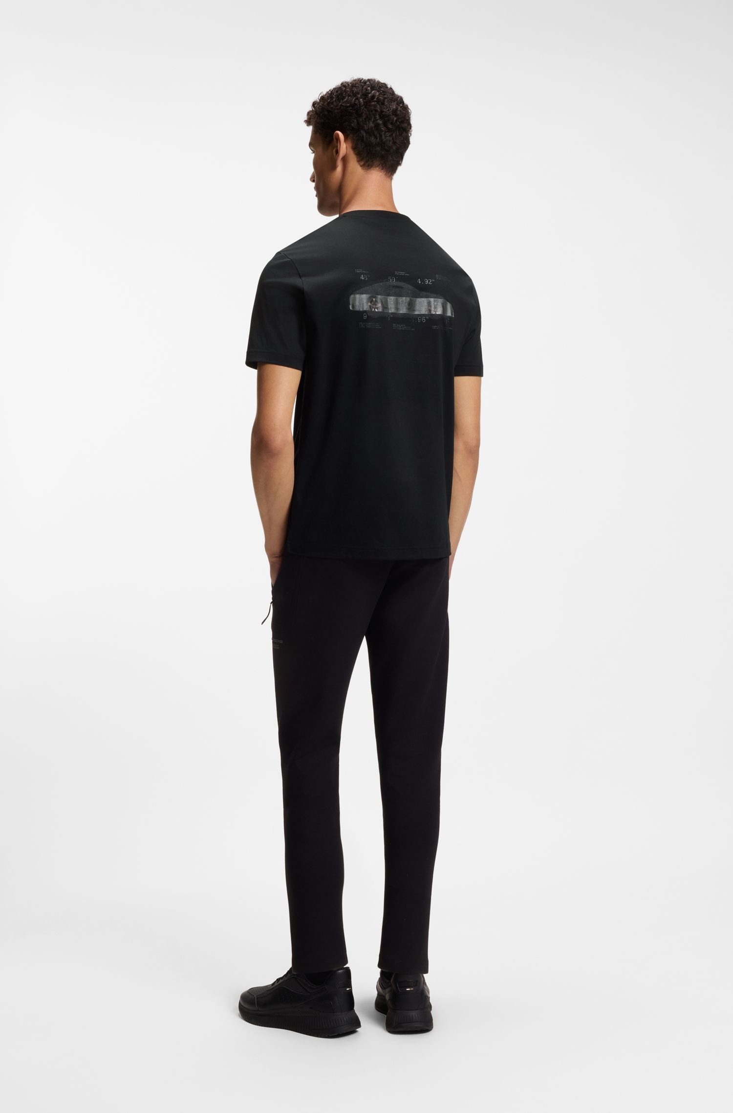 BOSS - Áo thun cotton mercerized Porsche x Boss với họa tiết phía sau