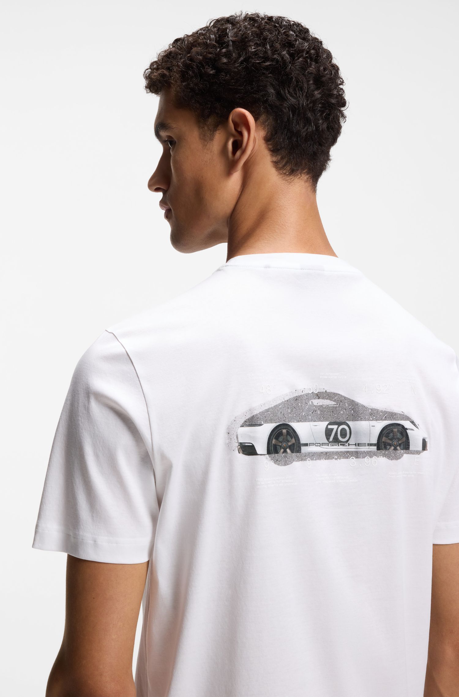 BOSS - Áo thun cotton mercerized Porsche x Boss với họa tiết phía sau