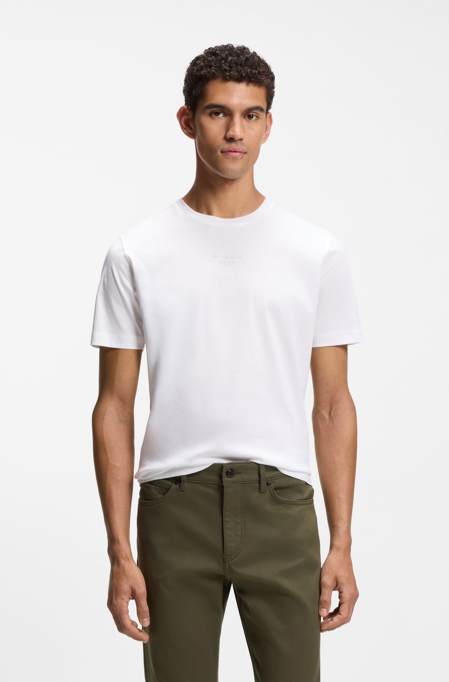 Áo thun cotton mercerized Porsche x Boss với họa tiết phía sau