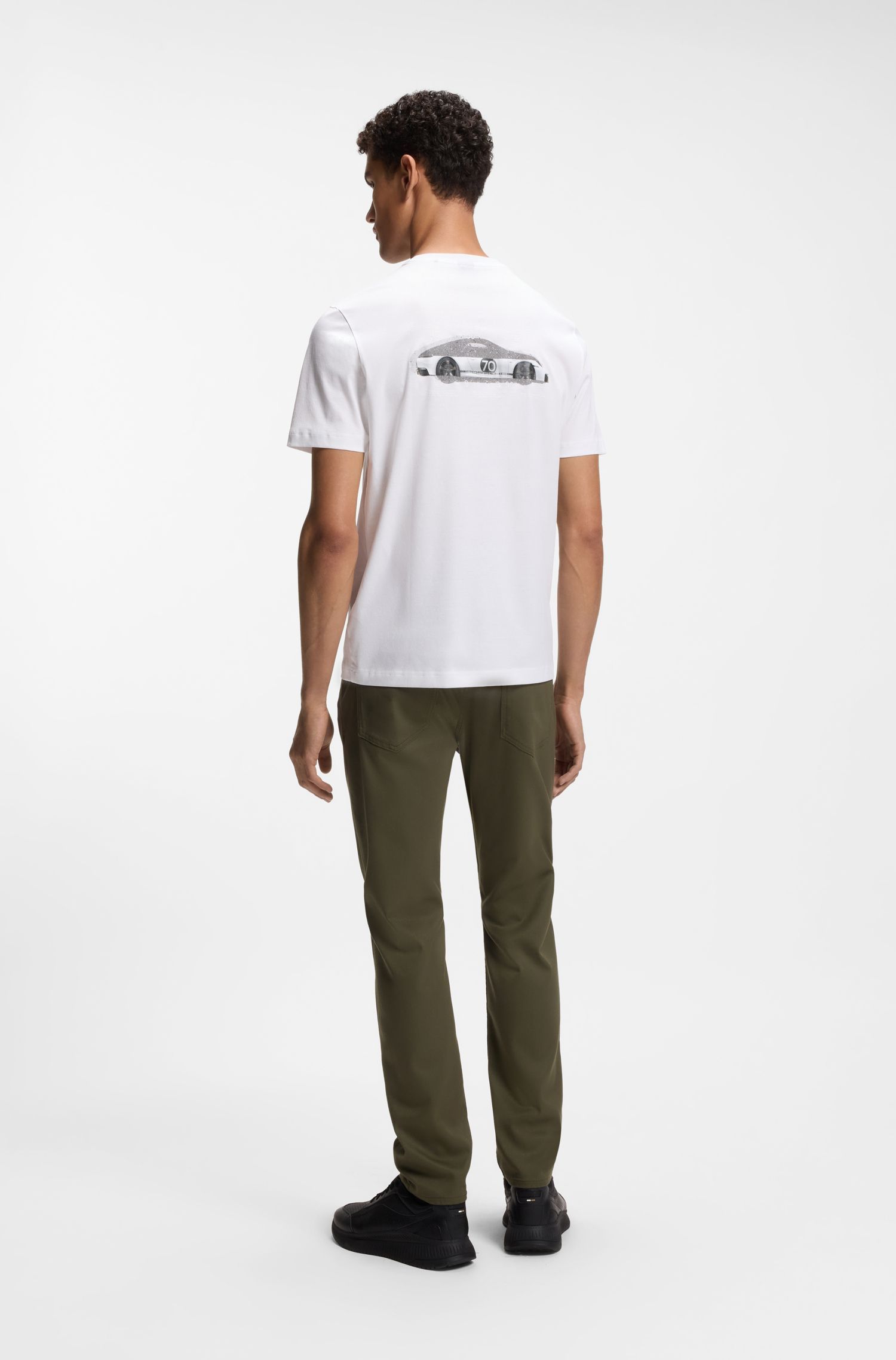 BOSS - Áo thun cotton mercerized Porsche x Boss với họa tiết phía sau