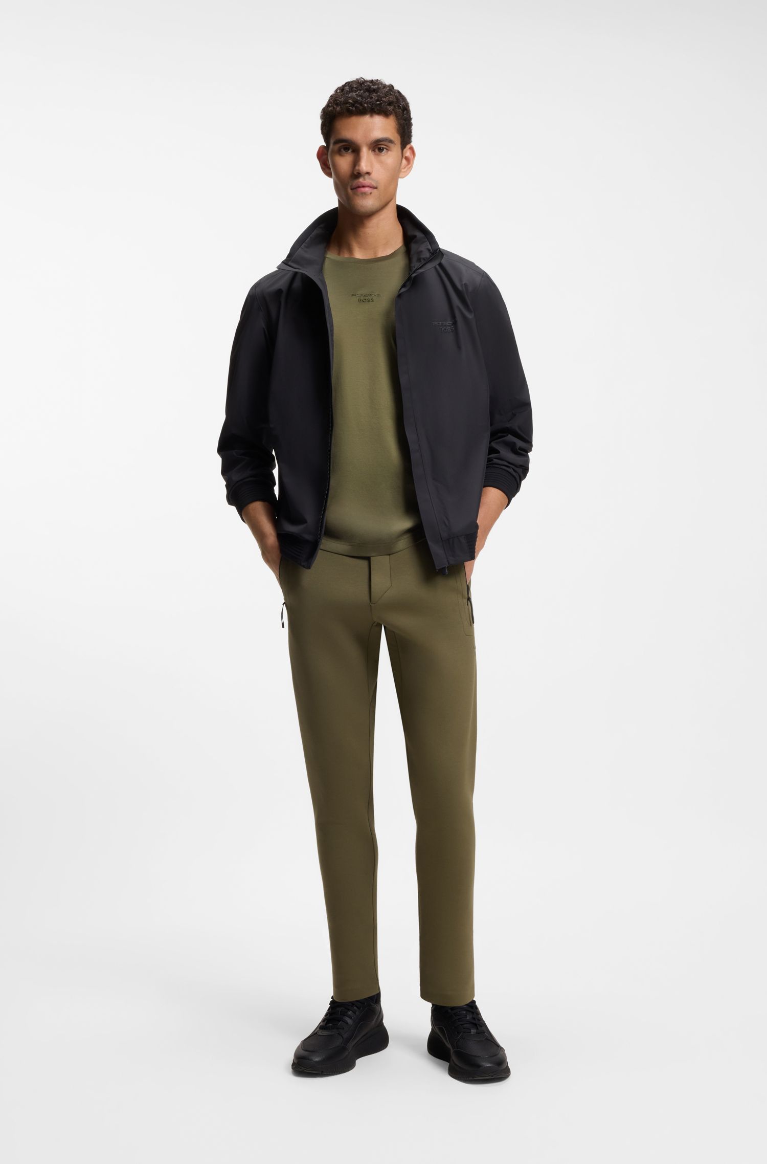 BOSS - Áo thun cotton mercerized Porsche x Boss với họa tiết phía sau