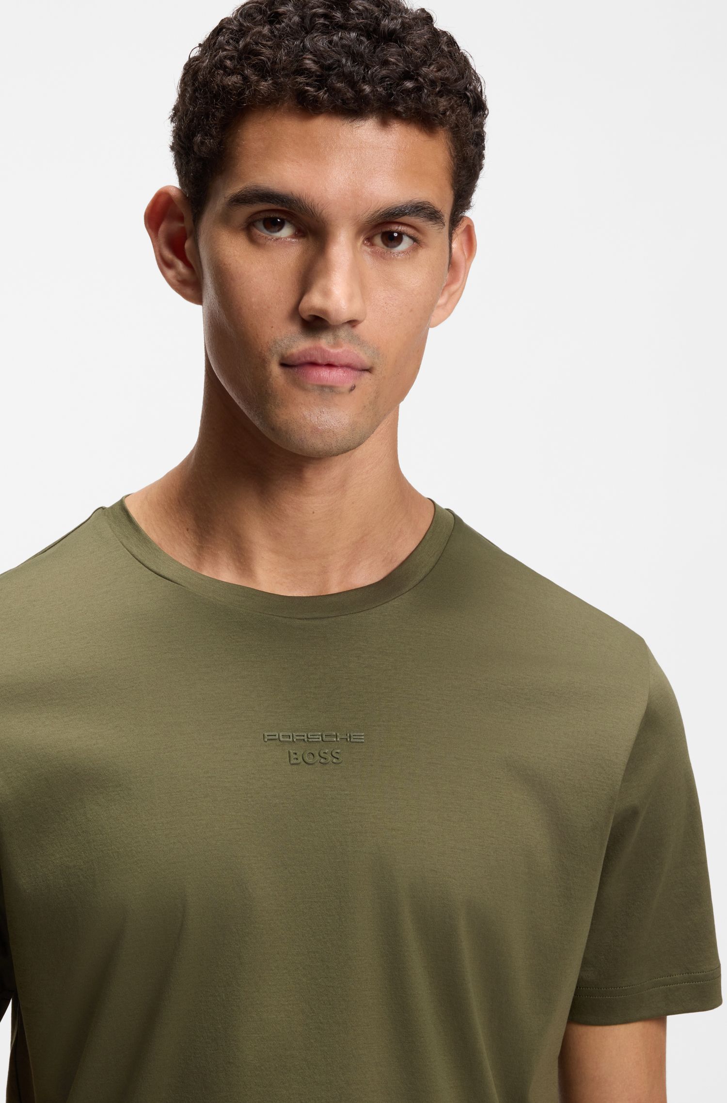 BOSS - Áo thun cotton mercerized Porsche x Boss với họa tiết phía sau