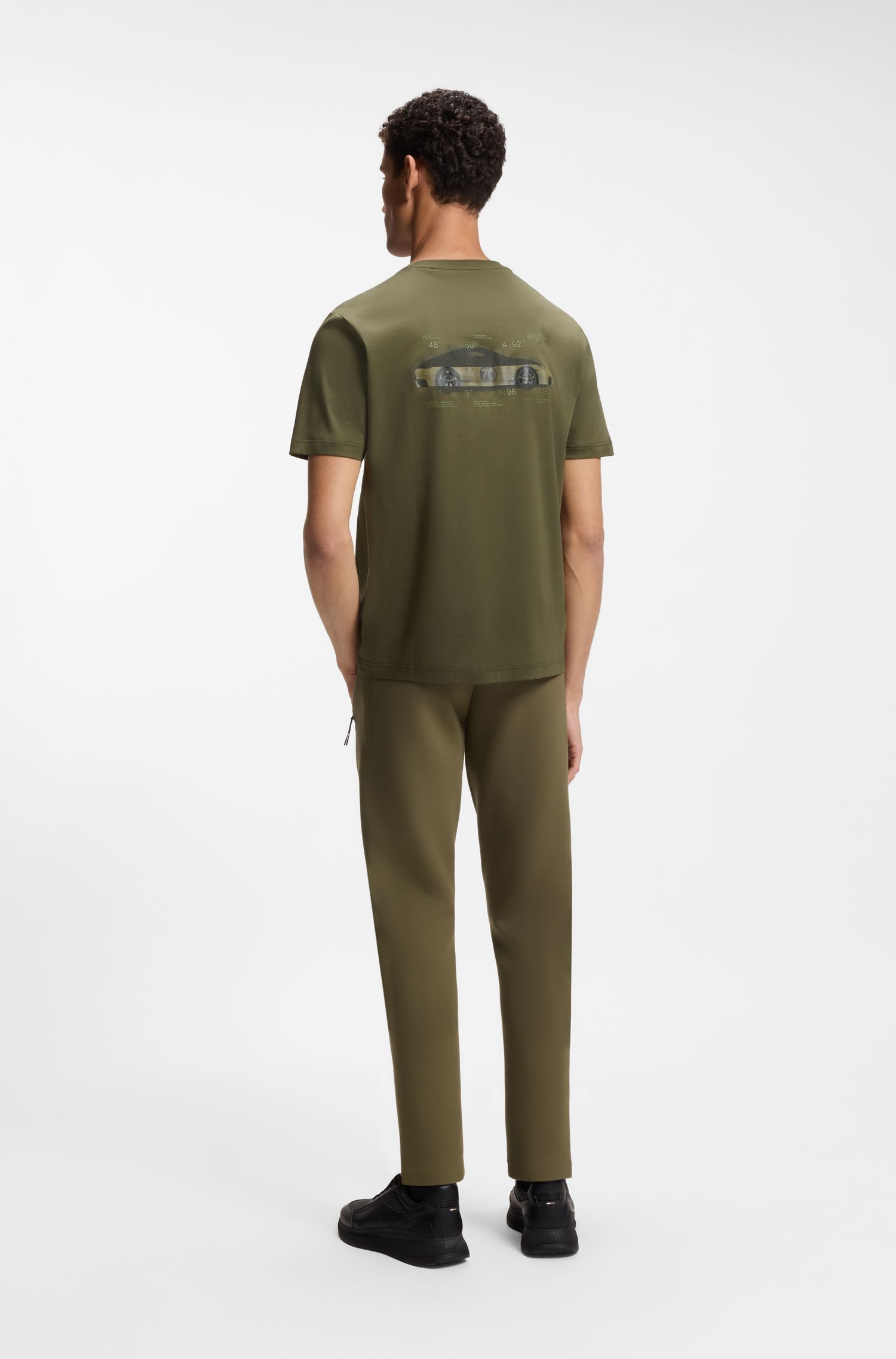 BOSS - Áo thun cotton mercerized Porsche x Boss với họa tiết phía sau