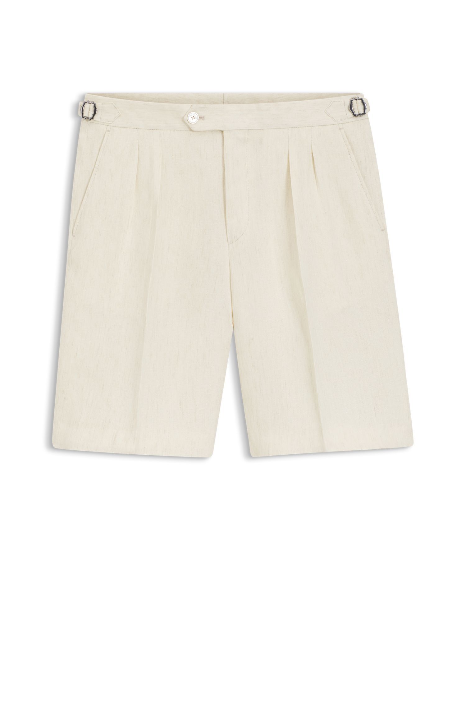 BOSS - Quần short tapered fit linen, có xếp ly phía trước