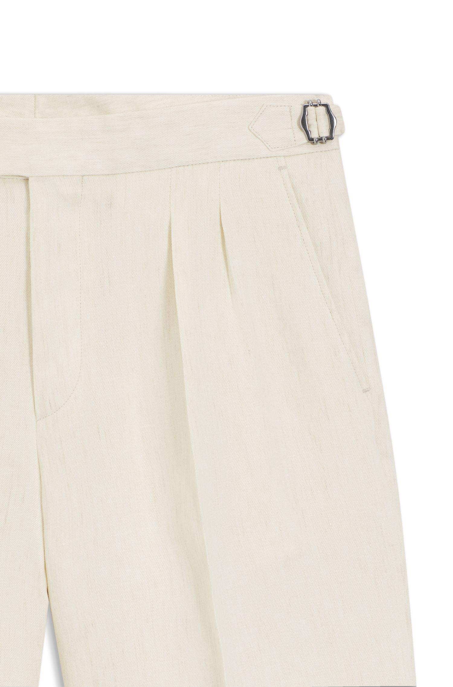 BOSS - Quần short tapered fit linen, có xếp ly phía trước