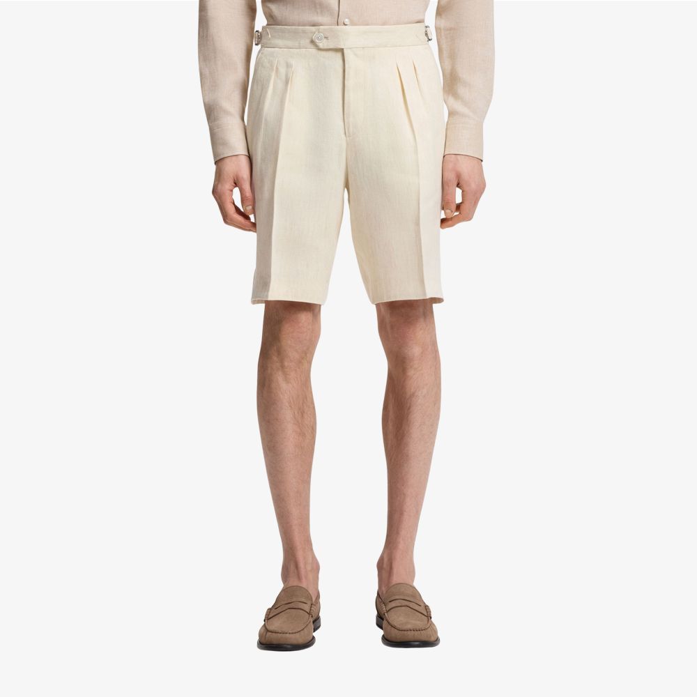 BOSS - Quần short tapered fit linen, có xếp ly phía trước