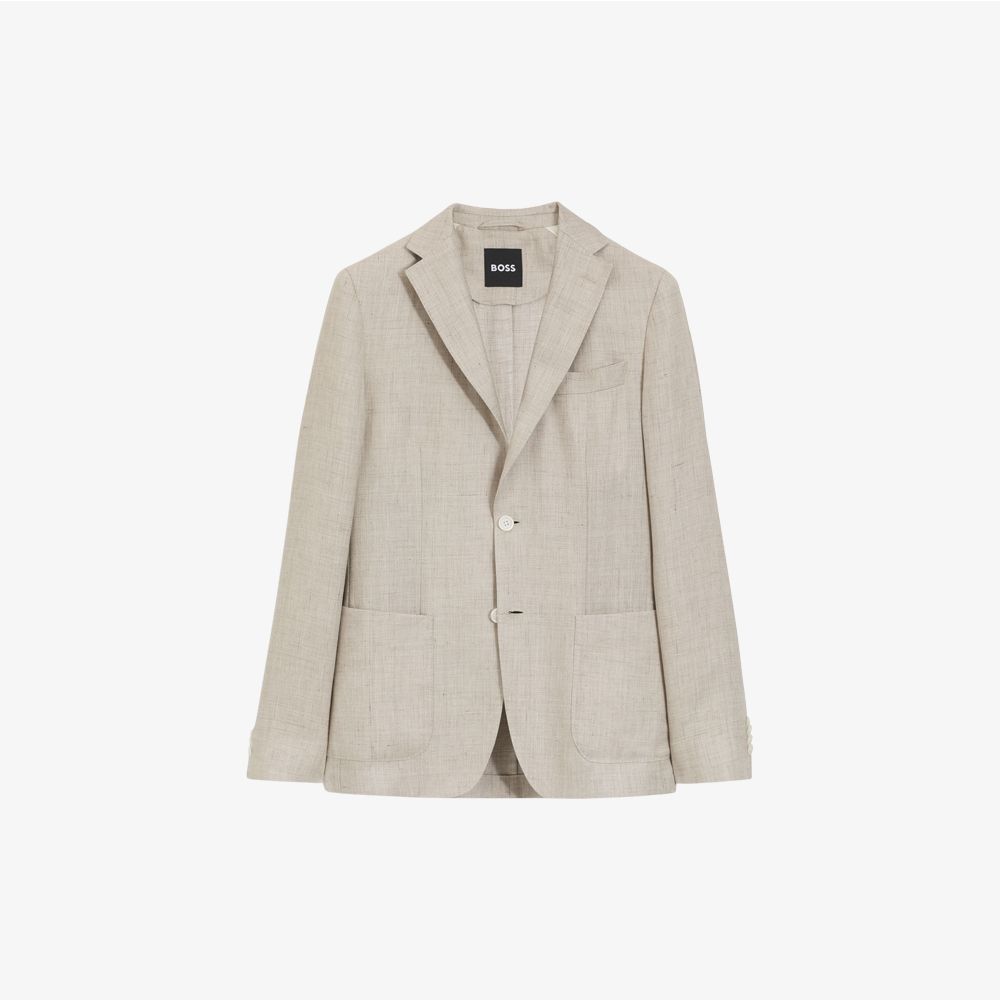 BOSS - Áo blazer linen pha dáng slim fit, có thể giặt máy
