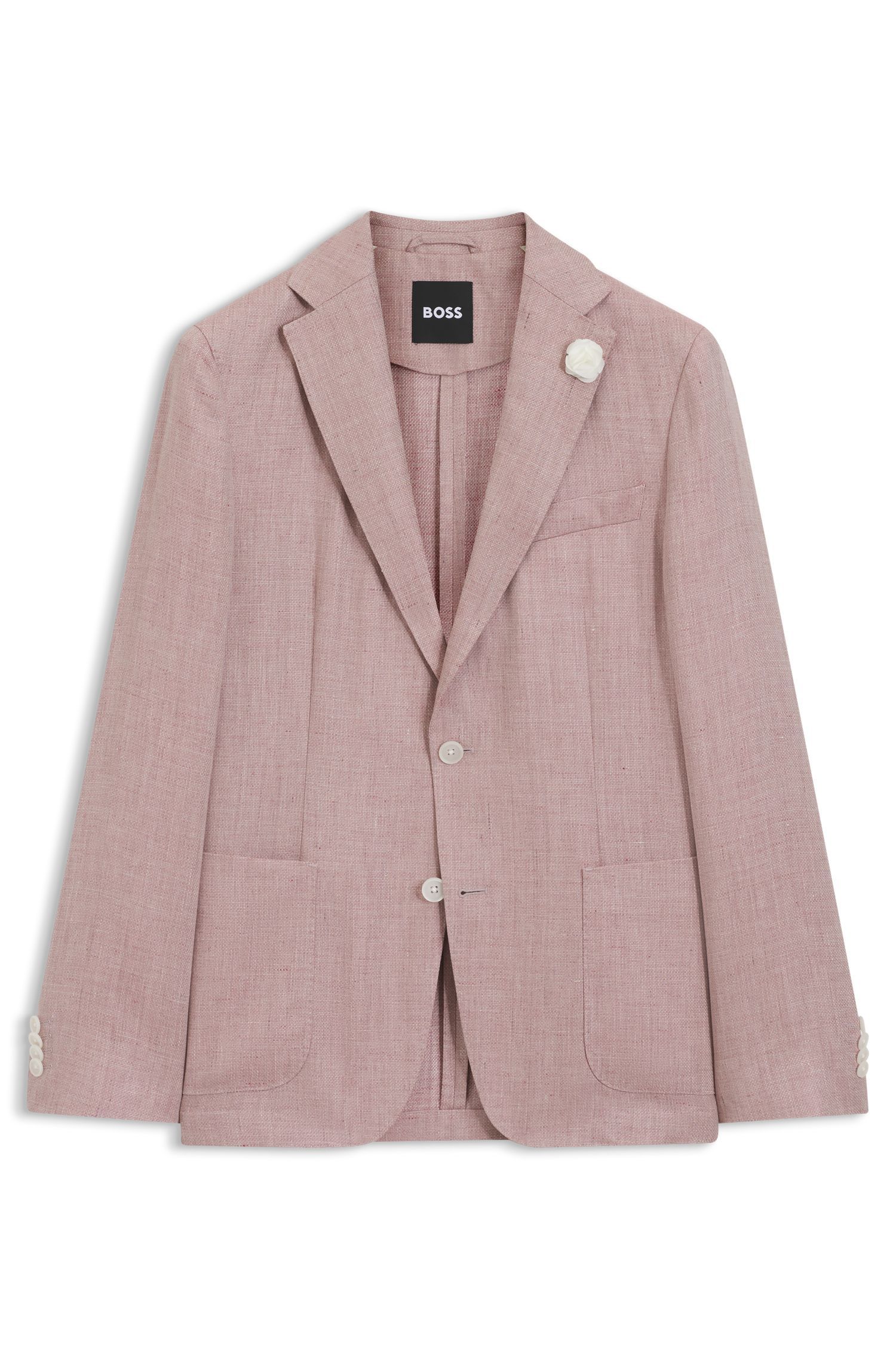 BOSS - Áo blazer linen pha dáng slim fit, có thể giặt máy