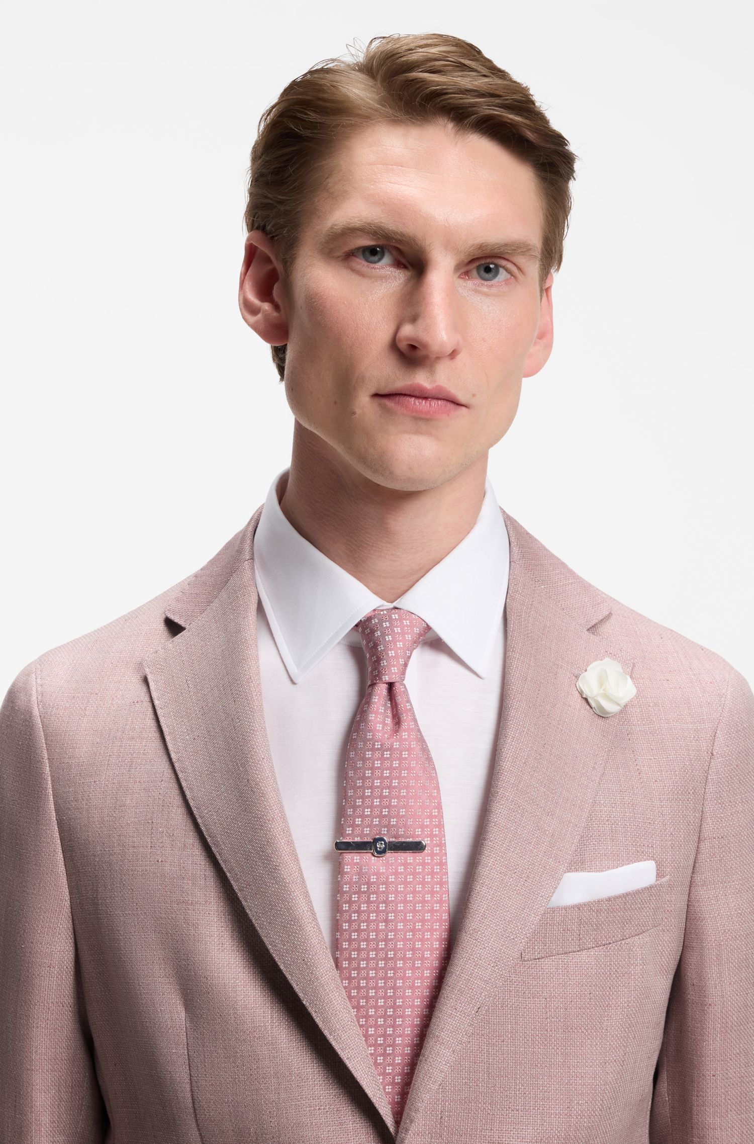 BOSS - Áo blazer linen pha dáng slim fit, có thể giặt máy