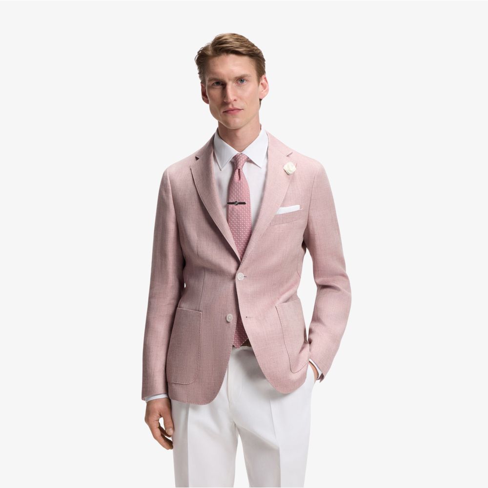 BOSS - Áo blazer linen pha dáng slim fit, có thể giặt máy