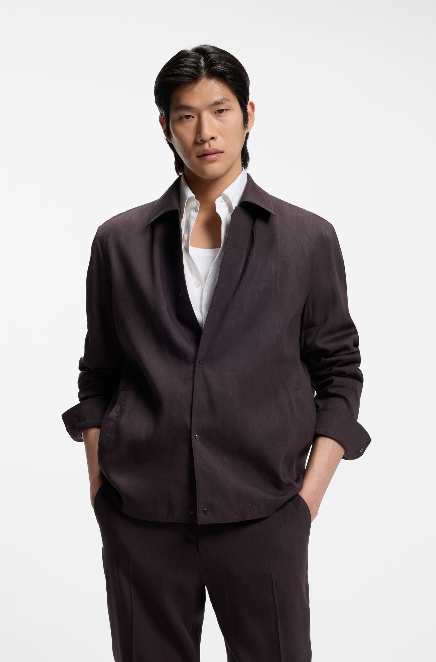 Áo Overshirt linen tổng hợp dáng relaxed fit