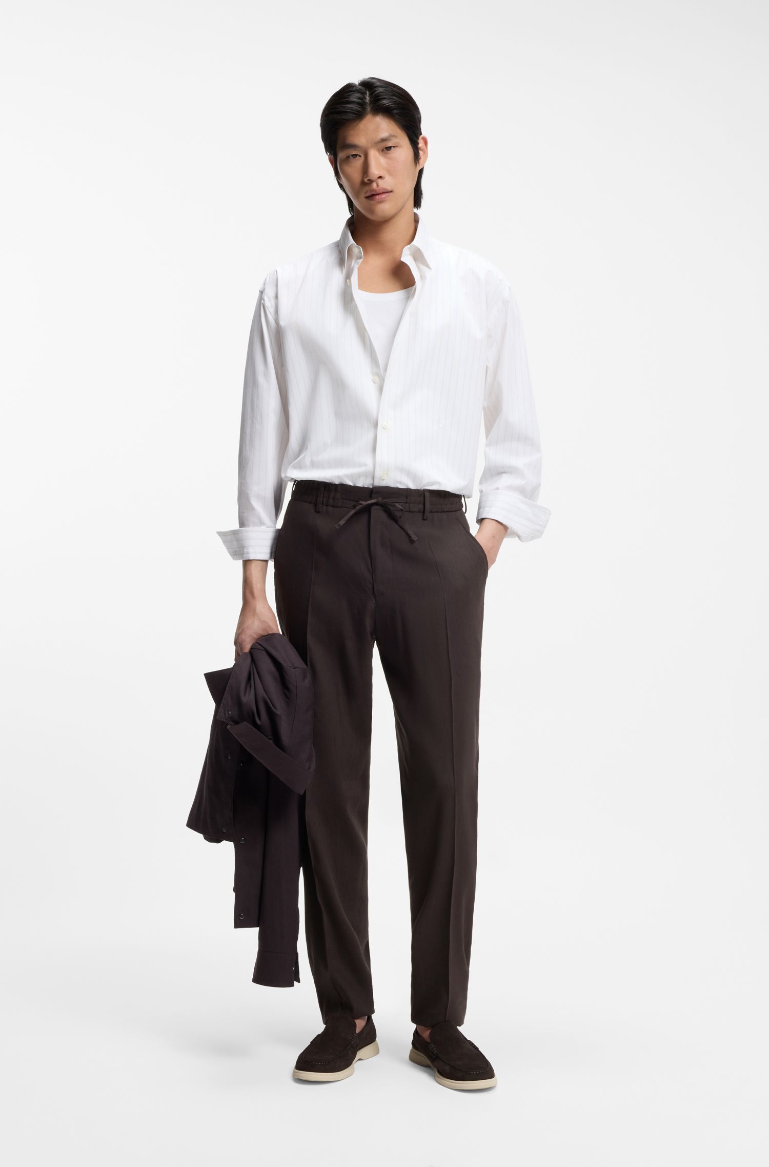 BOSS - Quần tapered fit pha linen