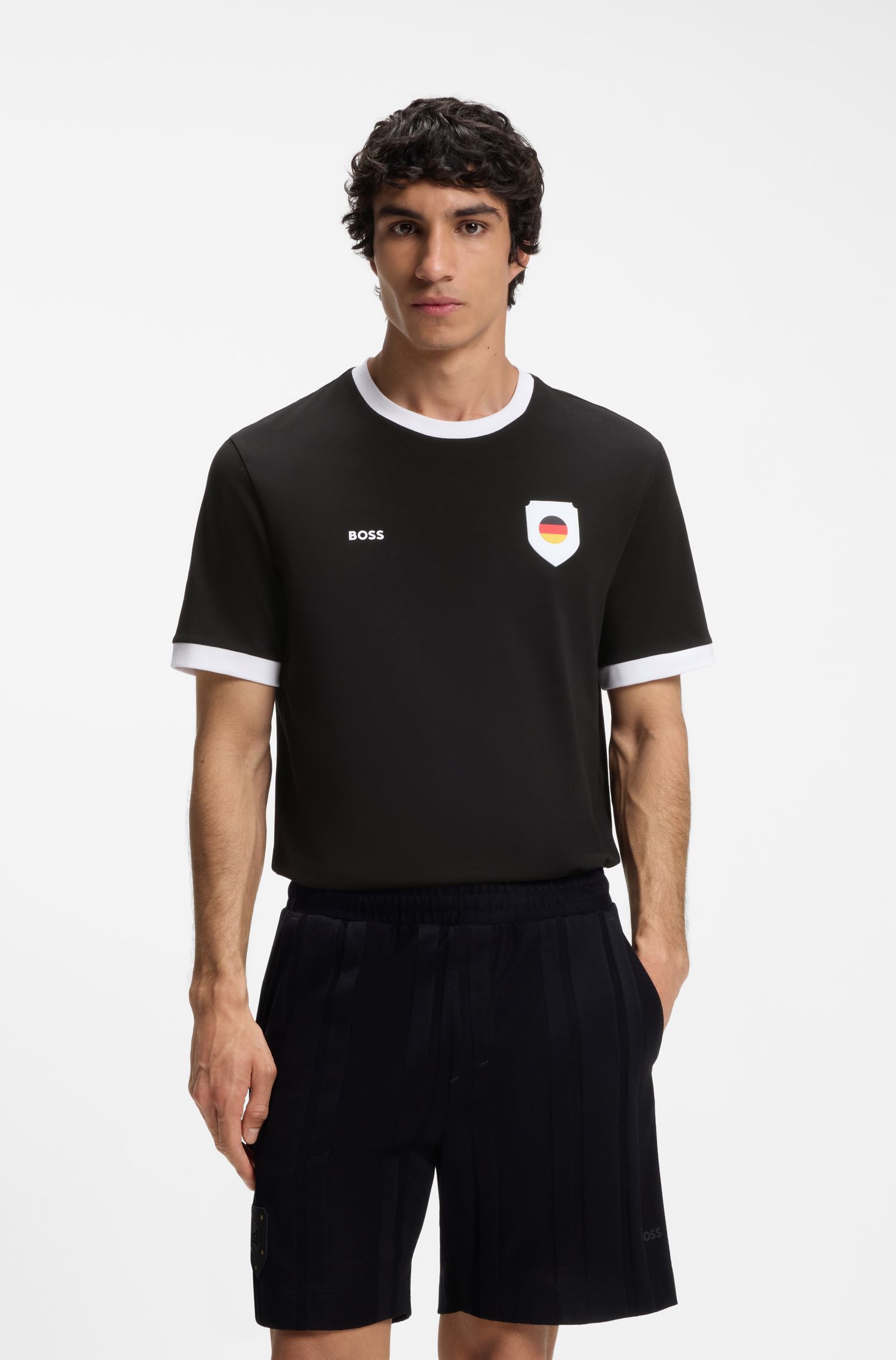 BOSS - Áo thun cotton co giãn