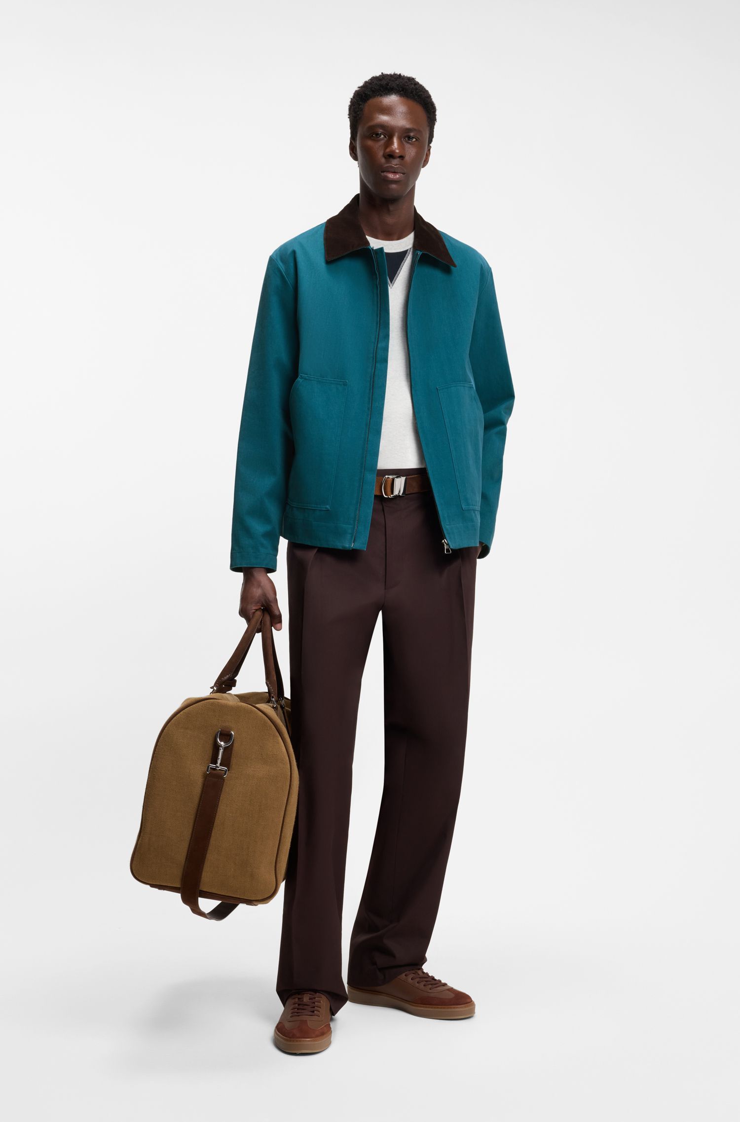 BOSS - Áo khoác cotton BOSS BY BECKHAM với cổ áo phối màu tương phản