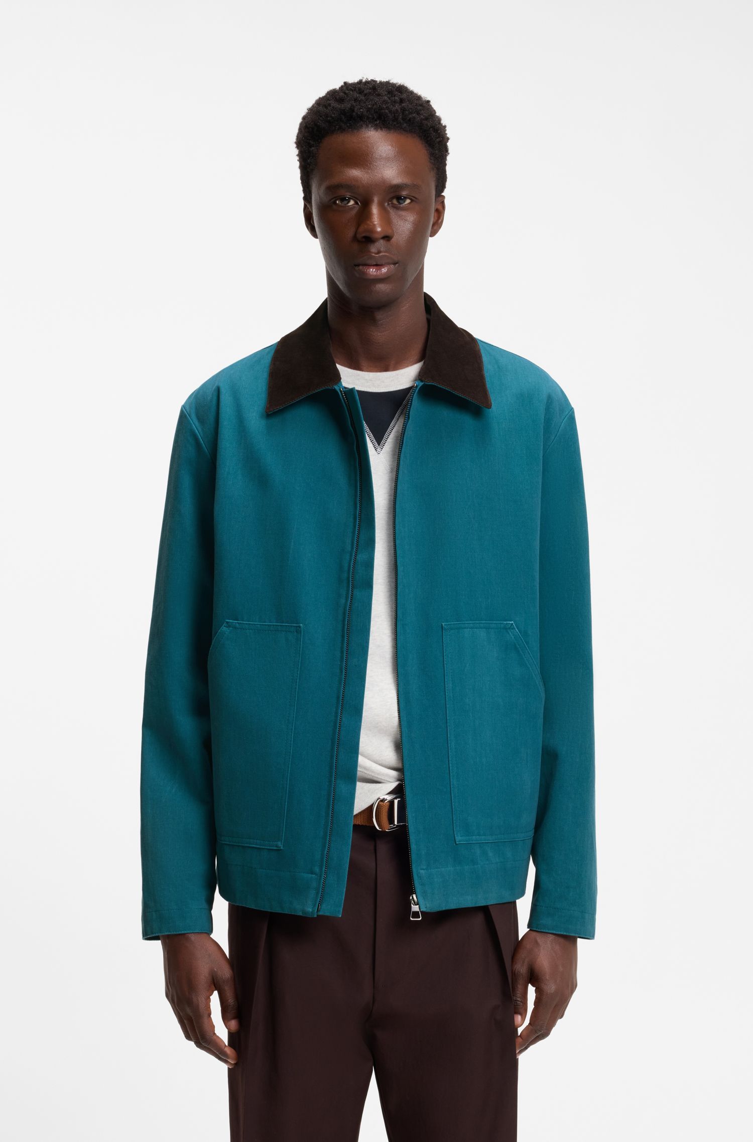 BOSS - Áo khoác cotton BOSS BY BECKHAM với cổ áo phối màu tương phản