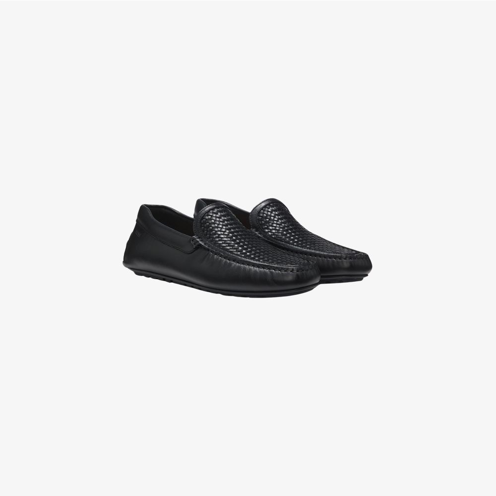 BOSS - Giày moccasin da với phần mu bàn chân đan
