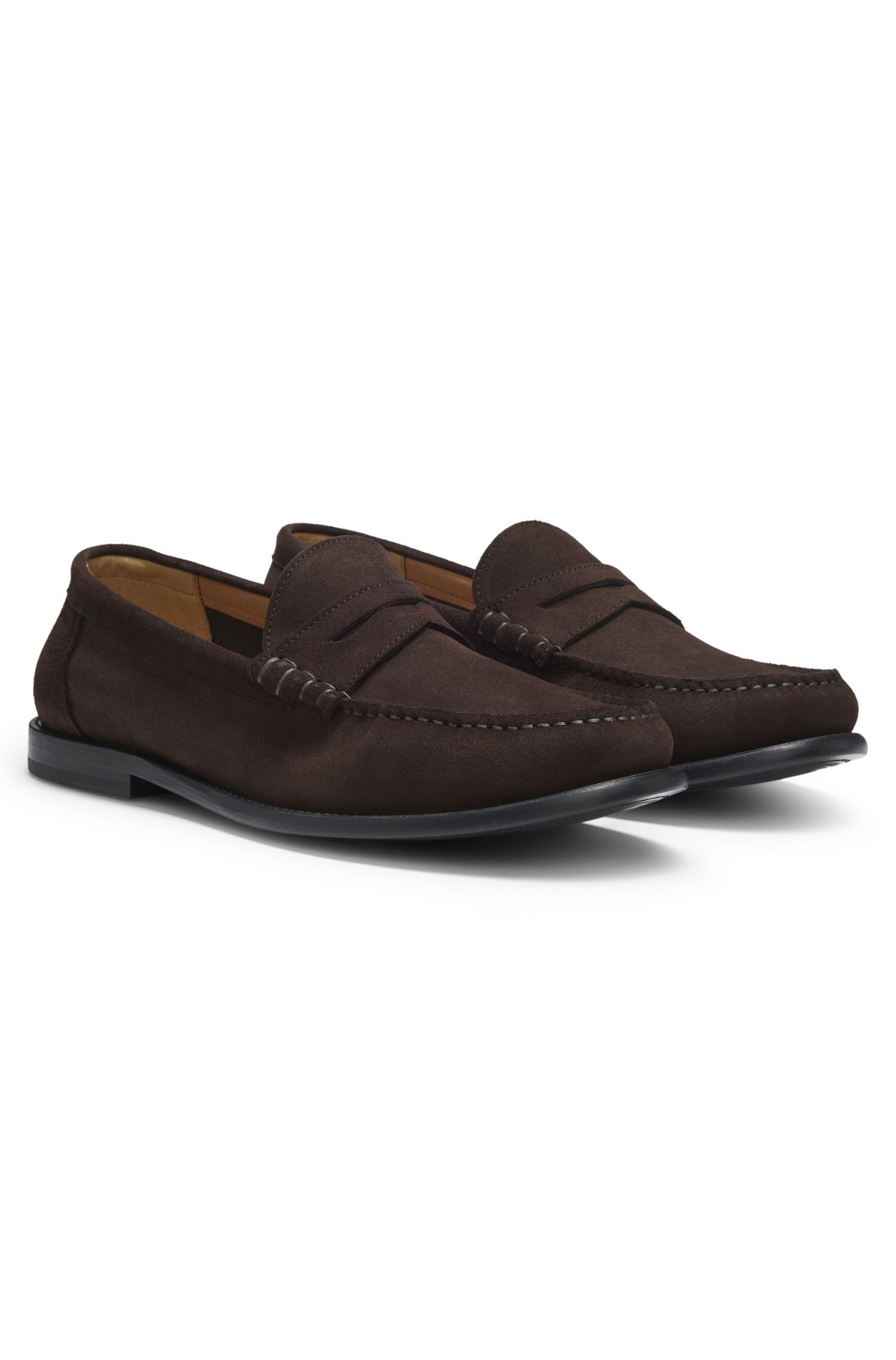 BOSS - Giày Moccasins viền da suede
