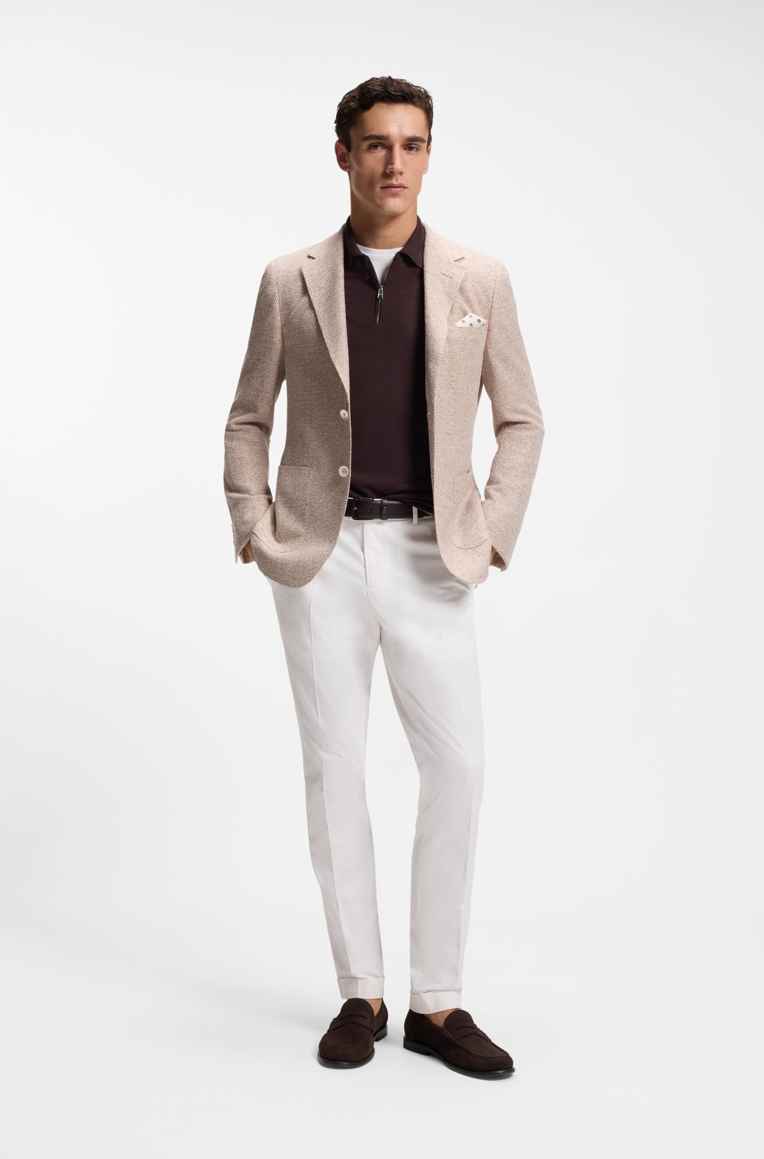 BOSS - Giày Moccasins viền da suede