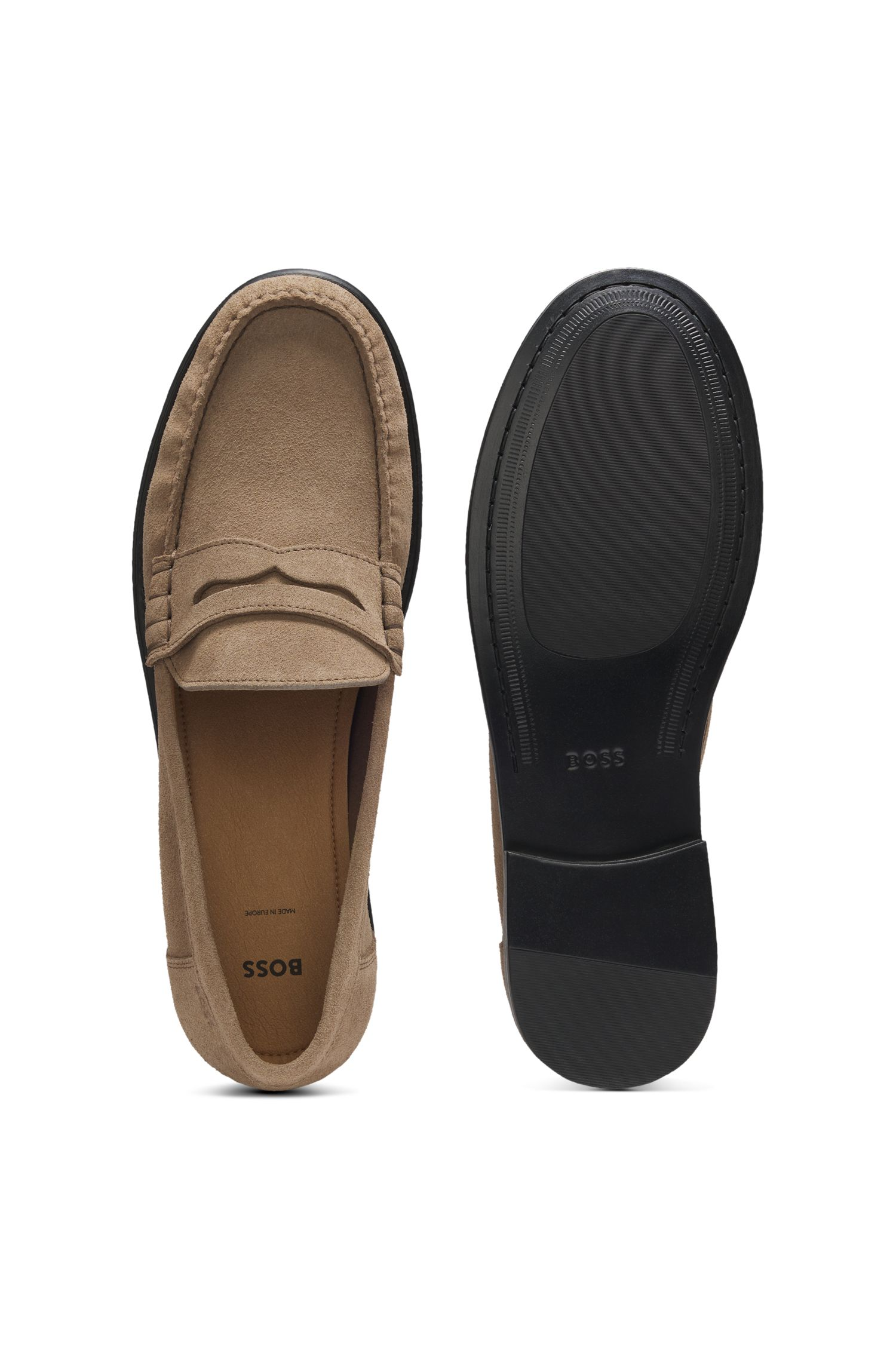 BOSS - Giày Moccasins viền da suede