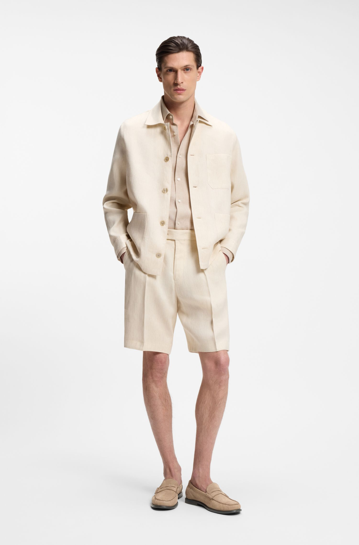 BOSS - Giày Moccasins viền da suede