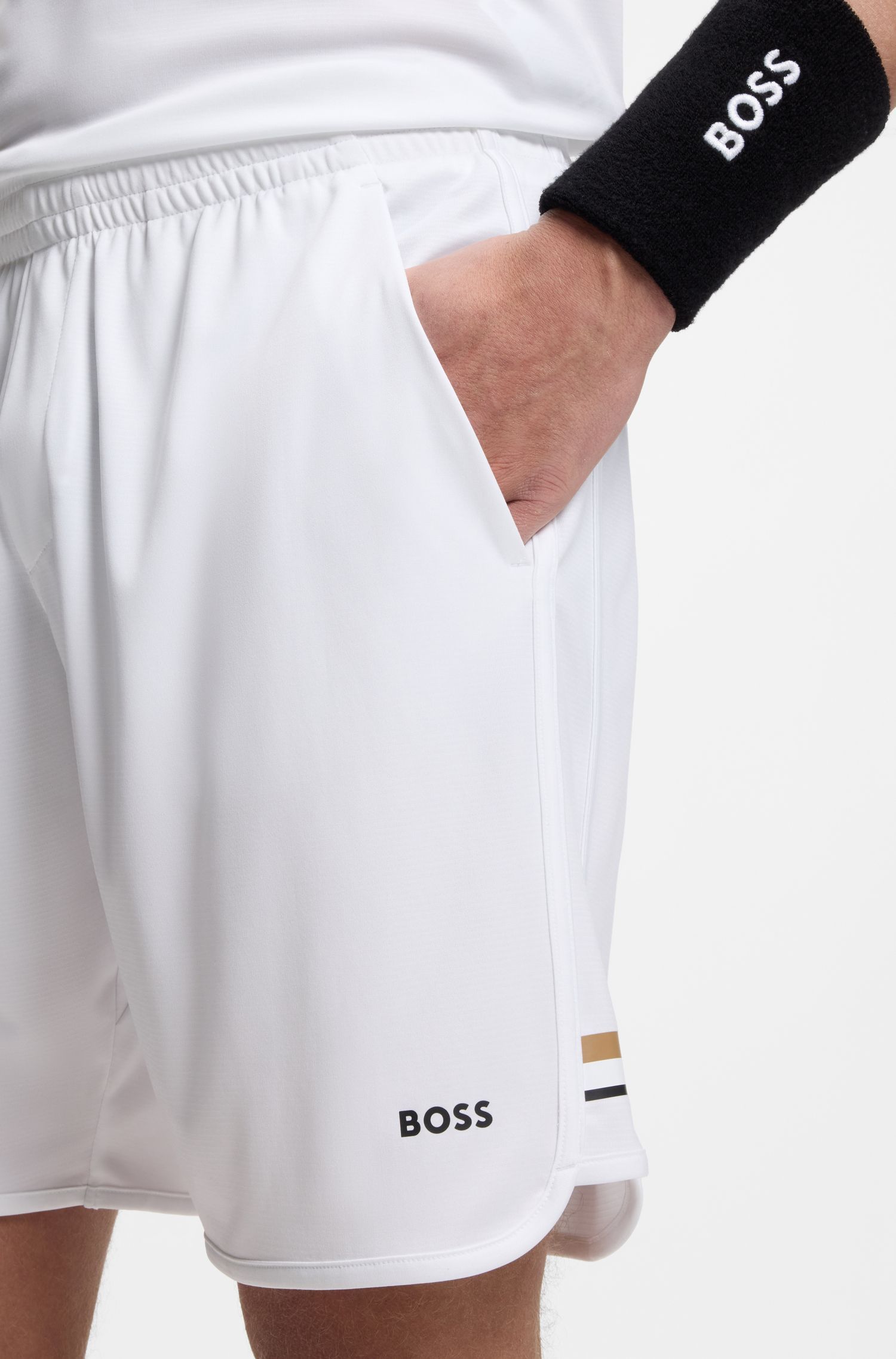 BOSS - Quần short thể thao co giãn với túi lưới