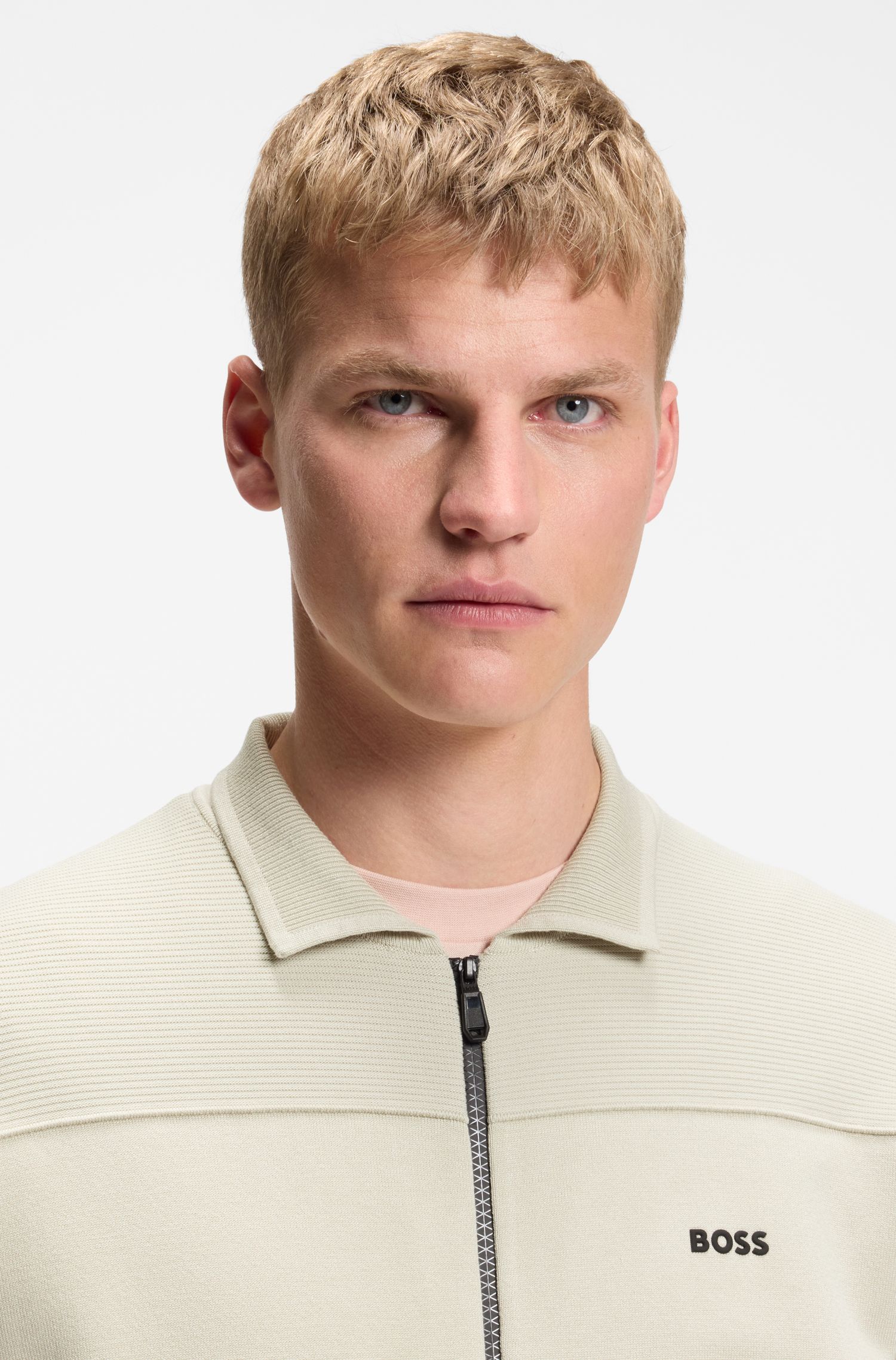 BOSS - Áo khoác cardigan có khóa kéo với họa tiết đồ họa nổi bật