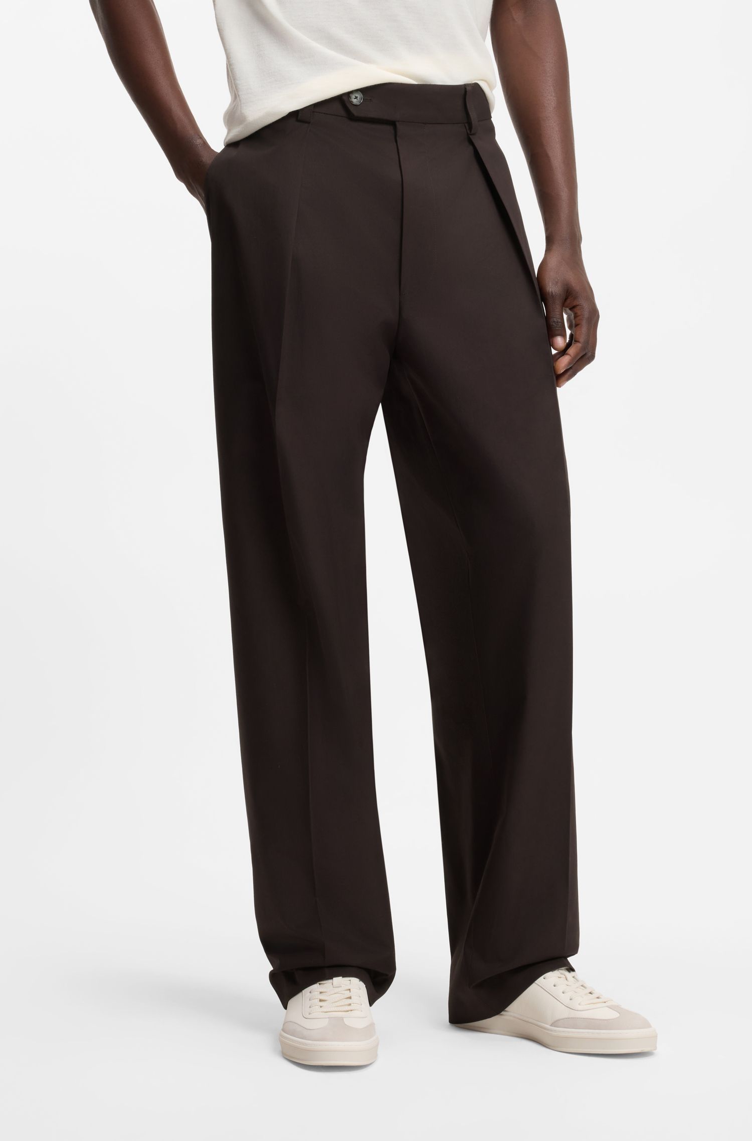 BOSS - Quần tây xếp ly phía trước BOSS BY BECKHAM bằng vải cotton