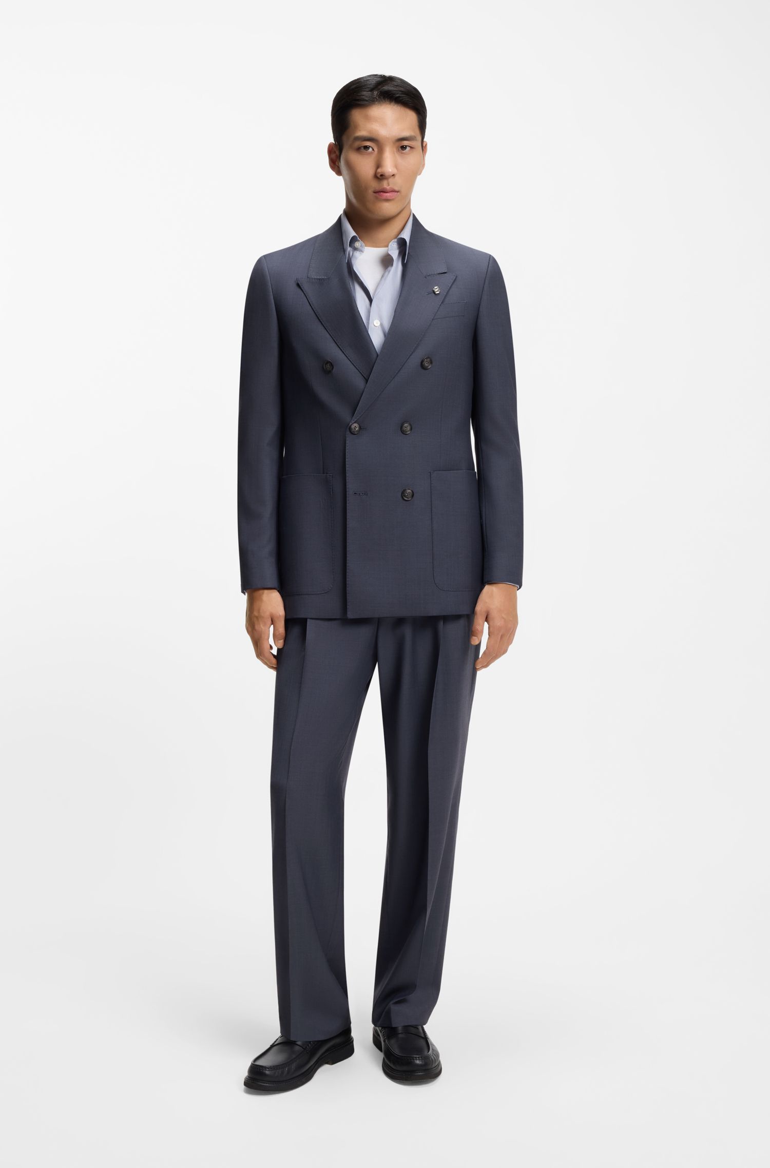 BOSS - Quần Tapered-fit len nguyên chất với họa tiết
