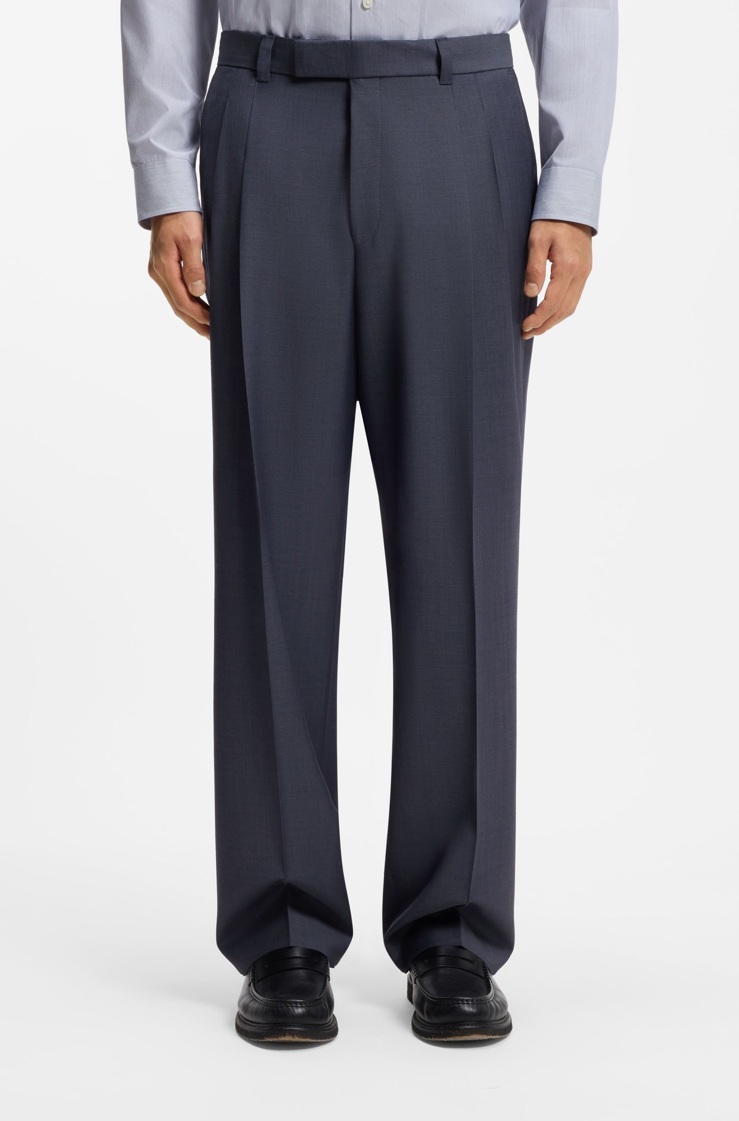 BOSS - Quần Tapered-fit len nguyên chất với họa tiết