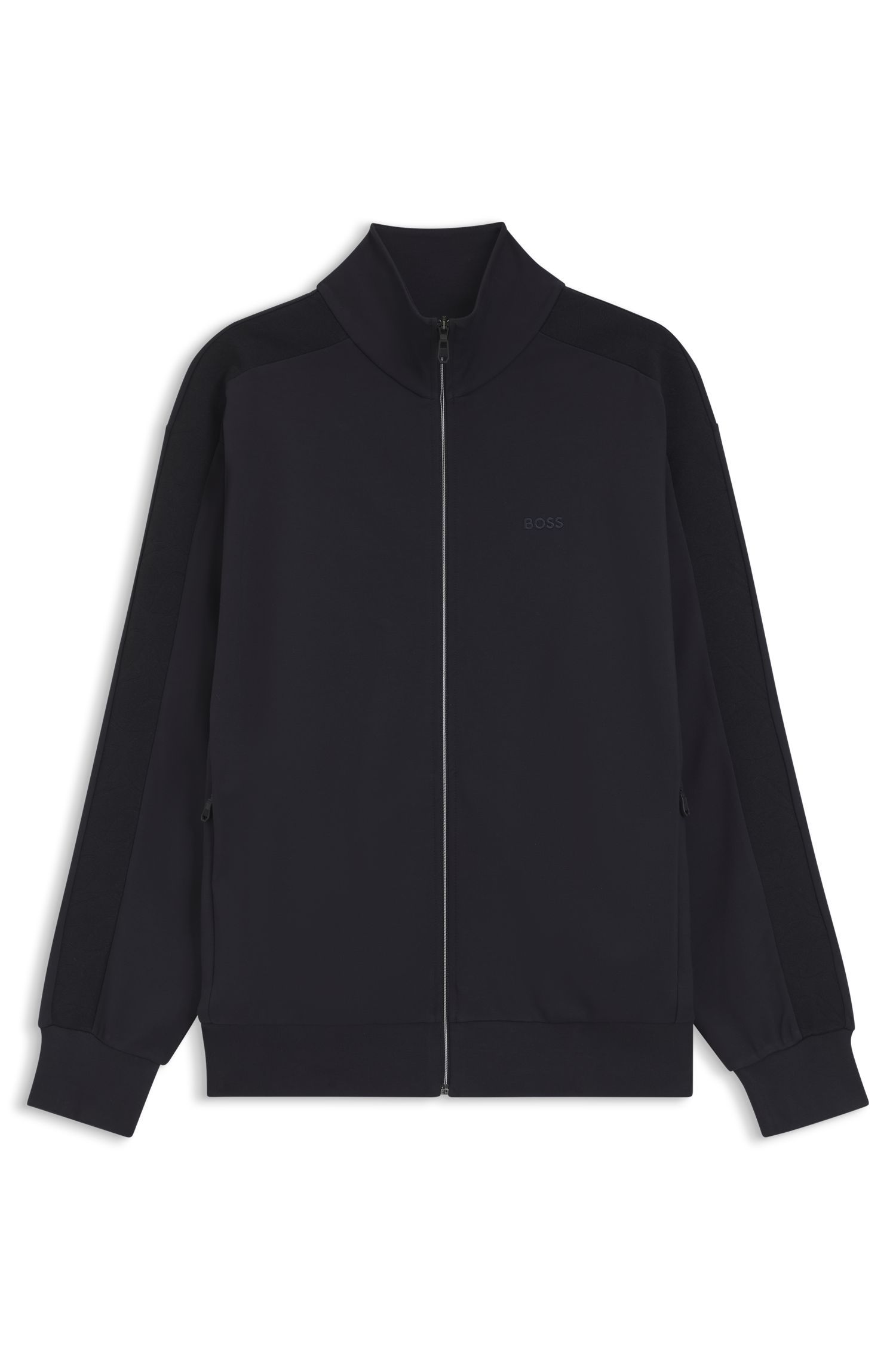 BOSS - Áo sweatshirt dáng regular fit với viền jacquard đồng màu