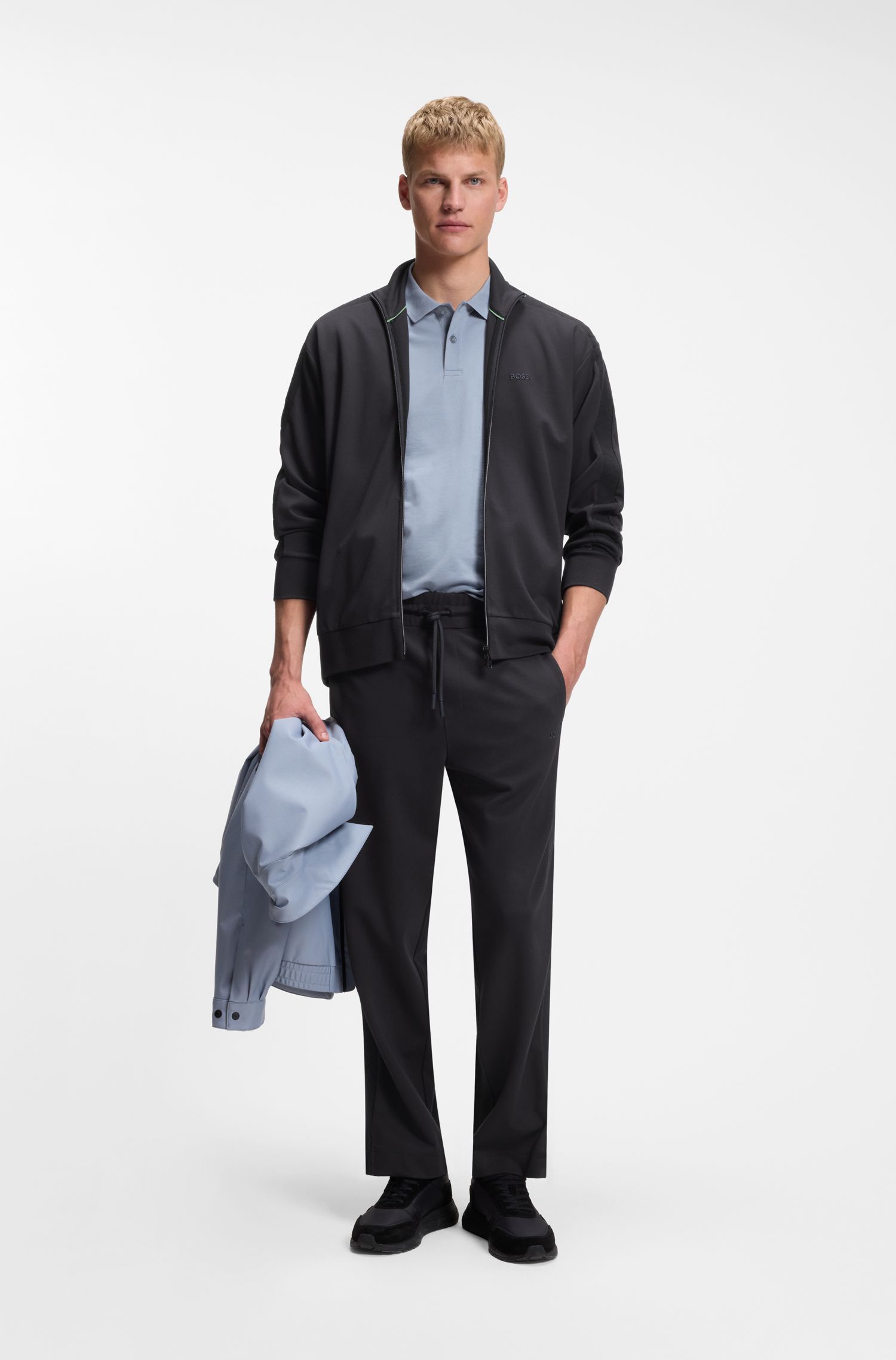BOSS - Áo sweatshirt dáng regular fit với viền jacquard đồng màu