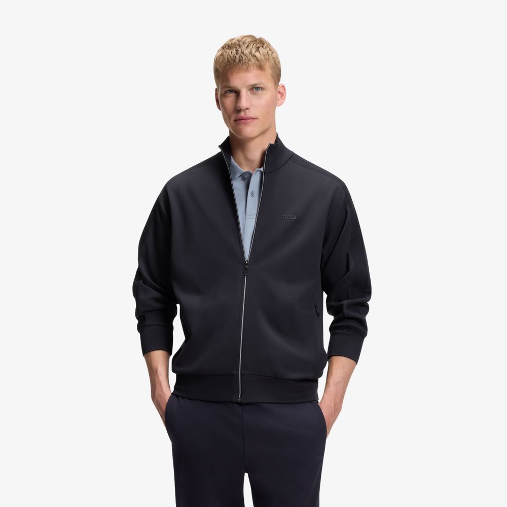BOSS - Áo sweatshirt dáng regular fit với viền jacquard đồng màu