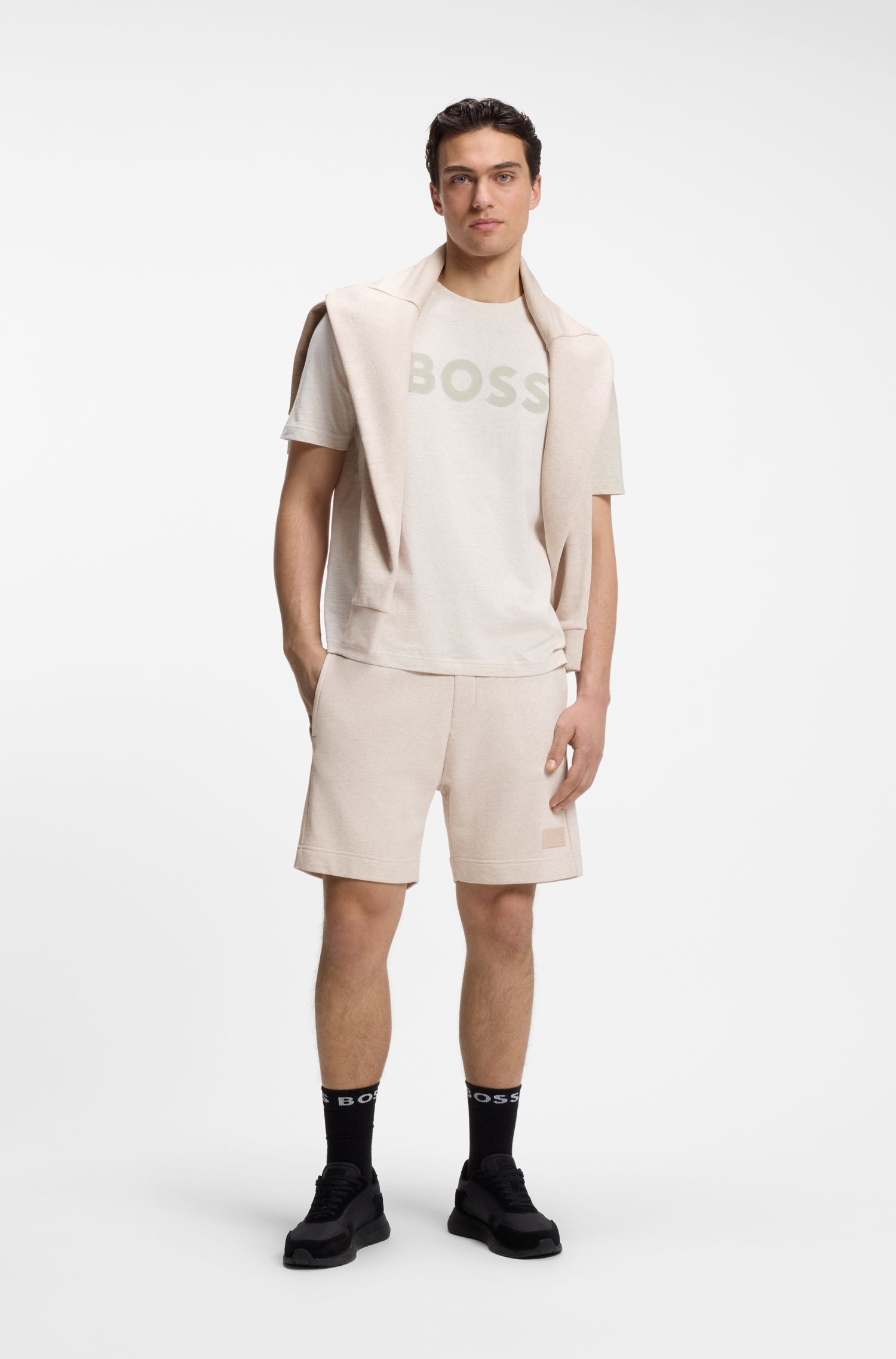 BOSS - Quần short dáng rộng thoải mái làm từ vải French Terry cotton