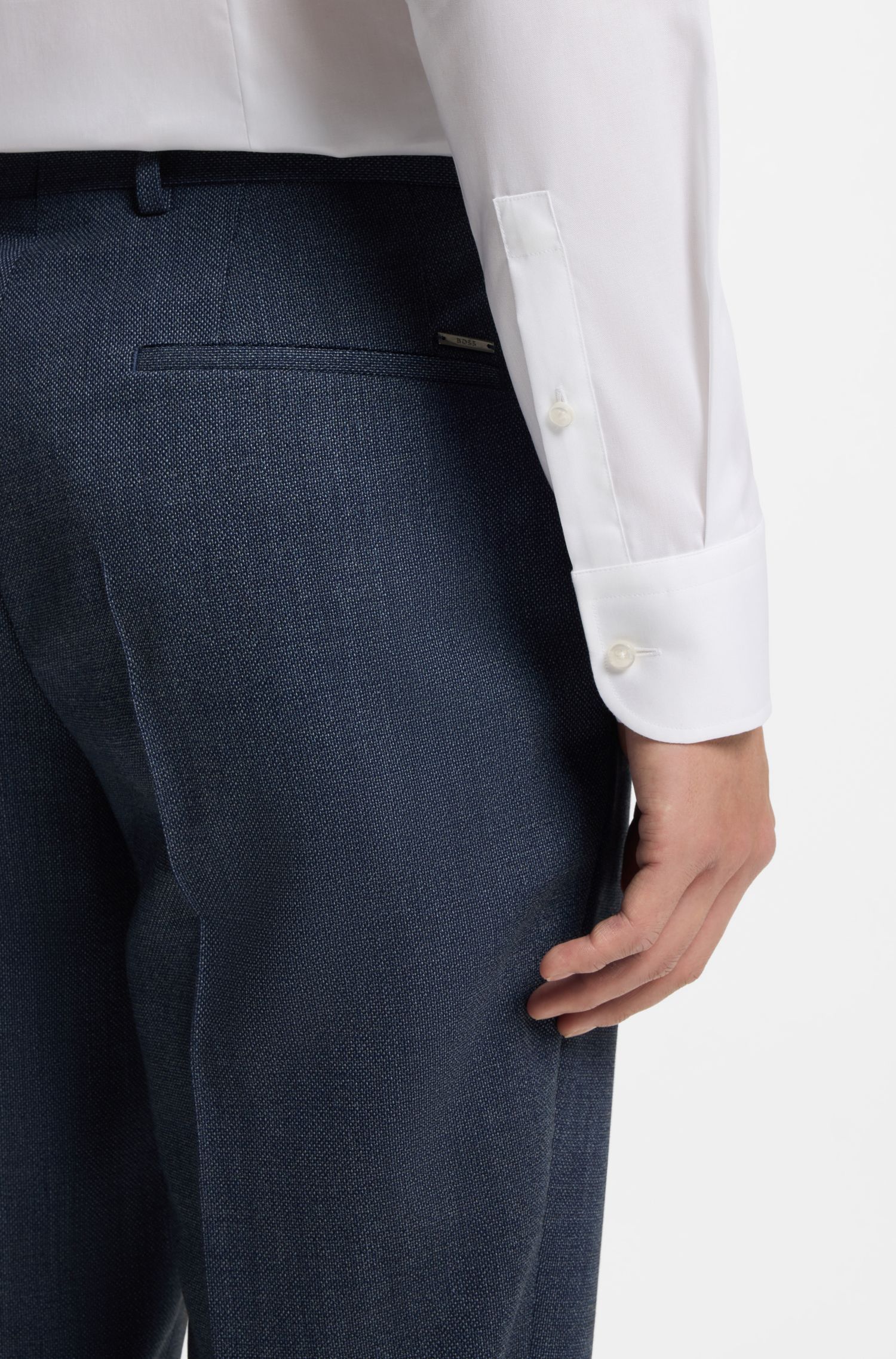 BOSS - Quần dài dáng slim fit vải len co giãn