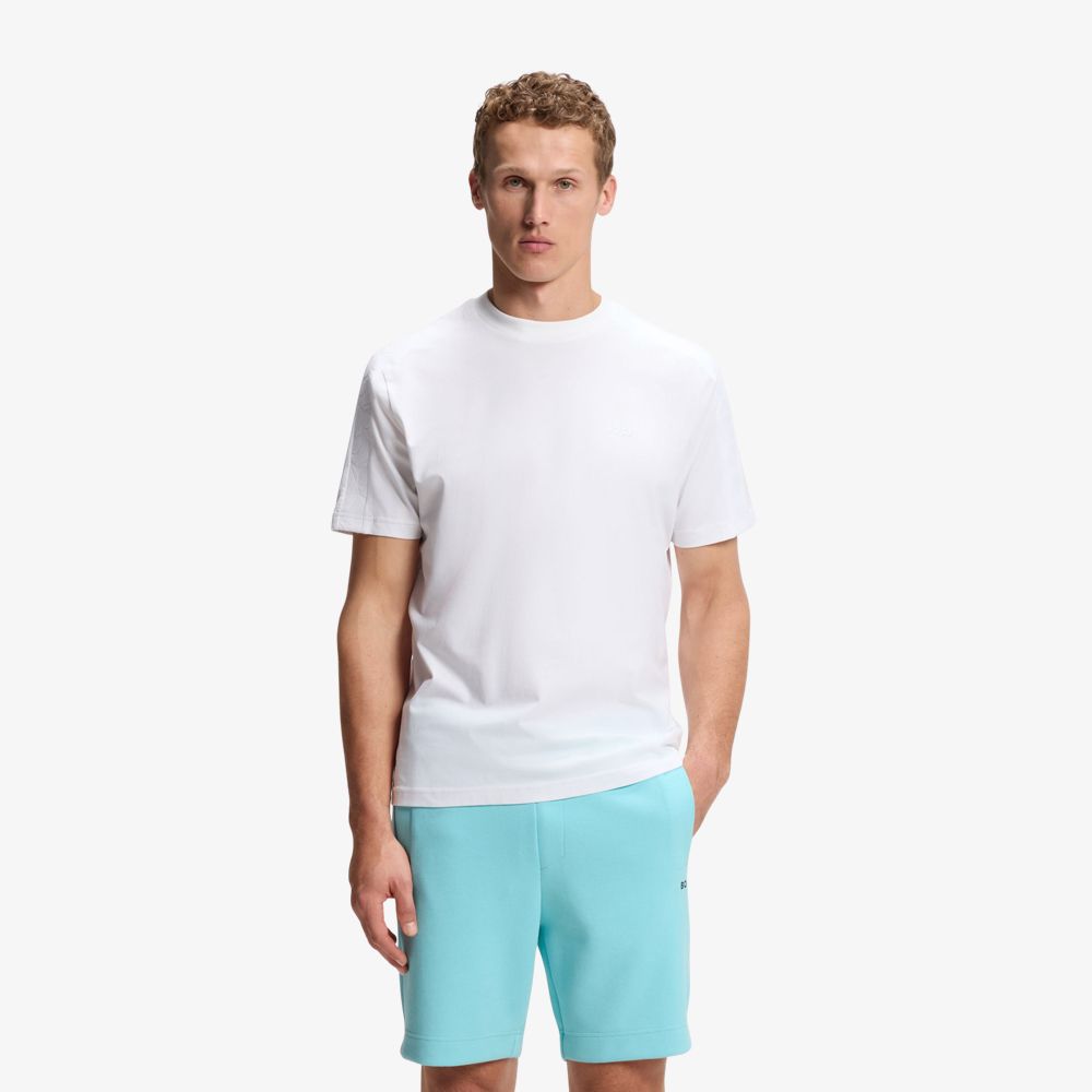 BOSS - Áo thun cotton co giãn với viền jacquard