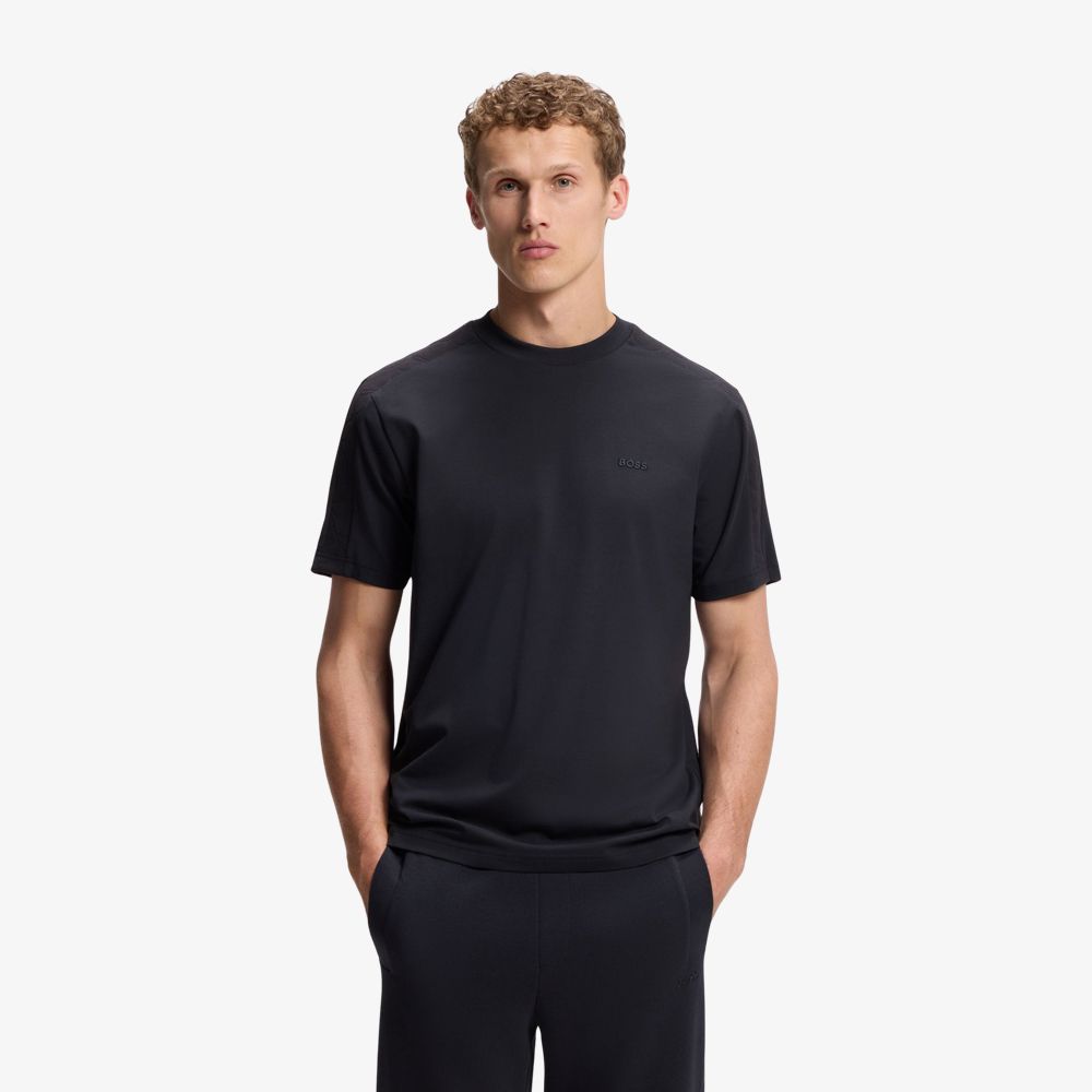 BOSS - Áo thun cotton co giãn với viền jacquard