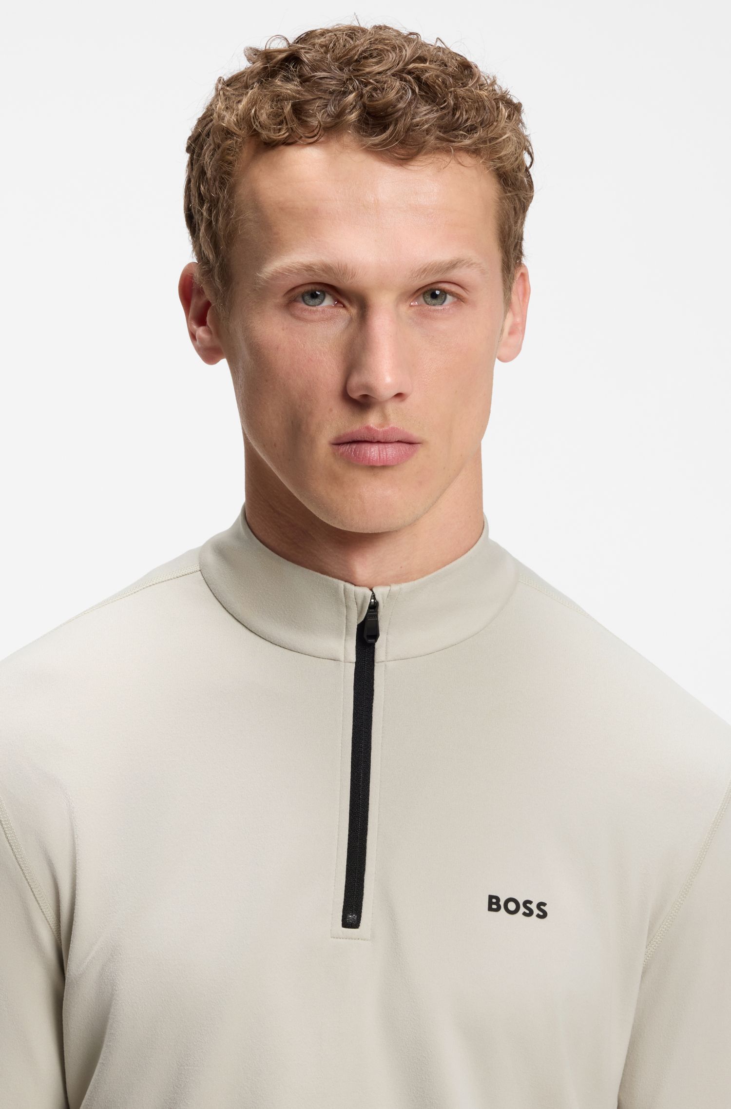 BOSS - Áo sweatshirt Active cổ khóa kéo một phần tư