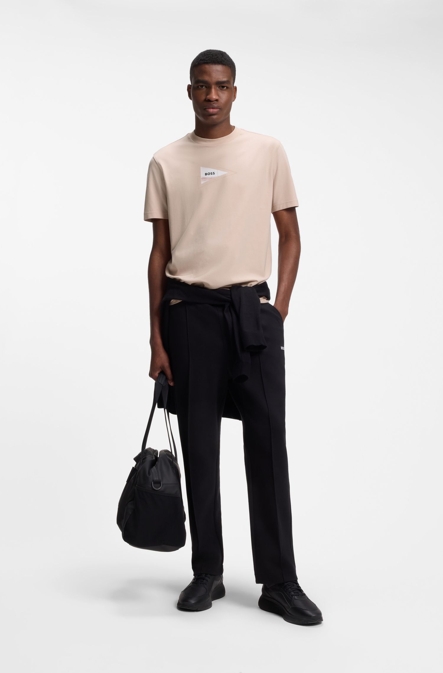 BOSS - Áo thun in hình dáng vừa vặn, chất liệu cotton co giãn
