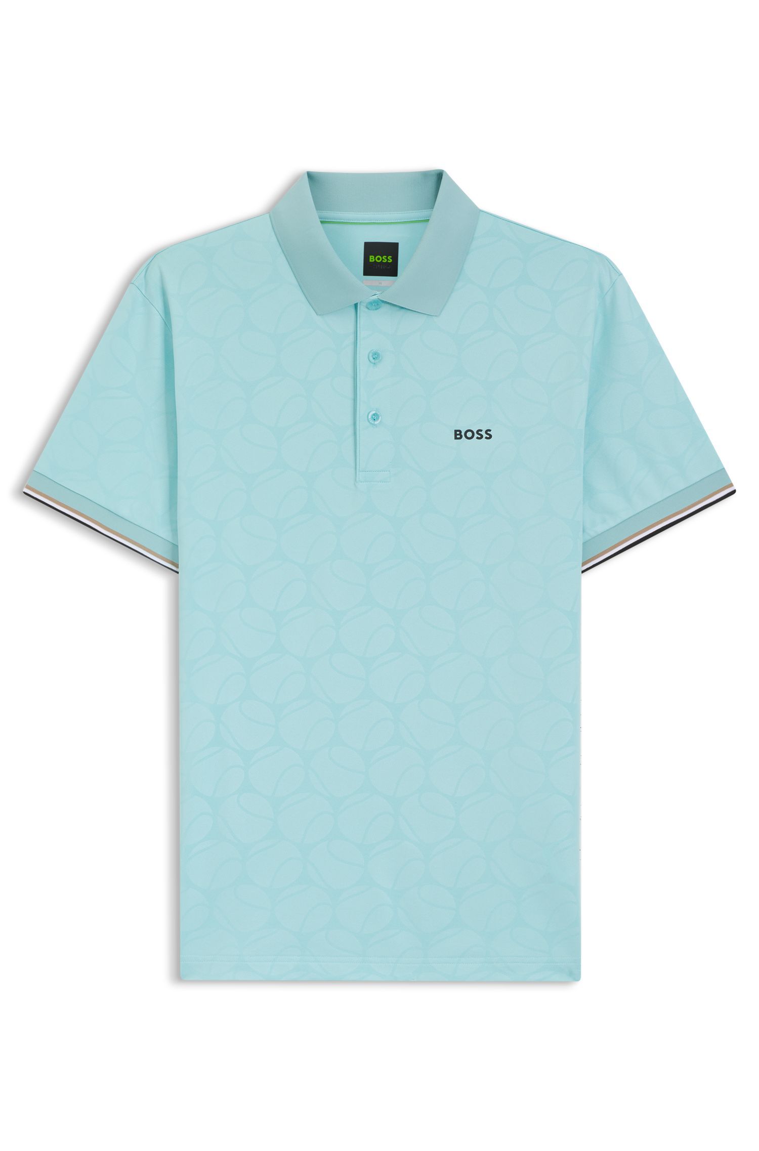 BOSS - Áo polo dáng ôm năng động với họa tiết quả bóng tennis dập nổi.