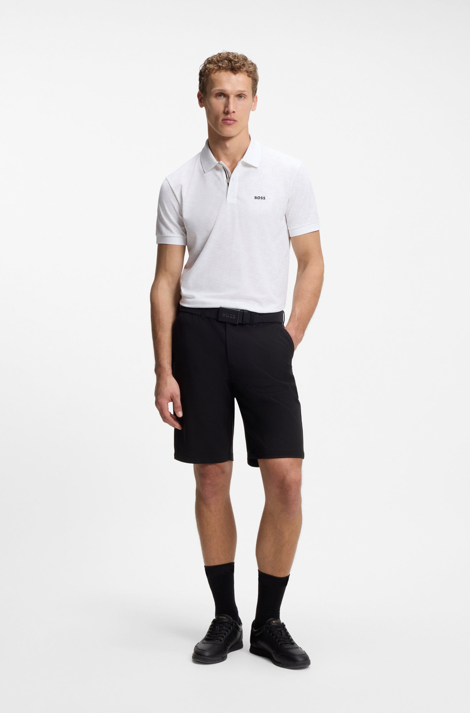 BOSS - Áo Polo vải Piqué cotton in họa tiết toàn thân