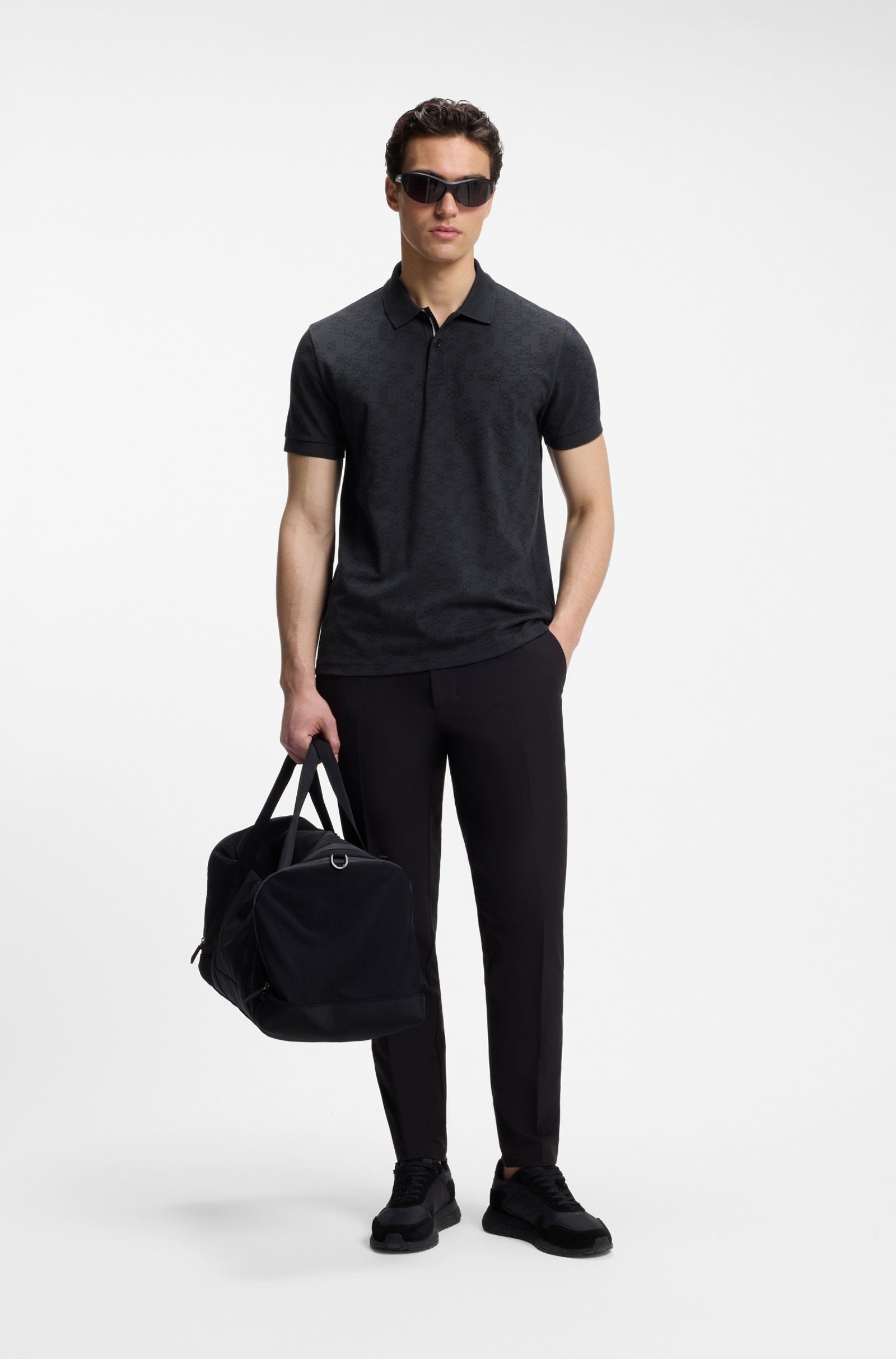 BOSS - Áo Polo vải Piqué cotton in họa tiết toàn thân